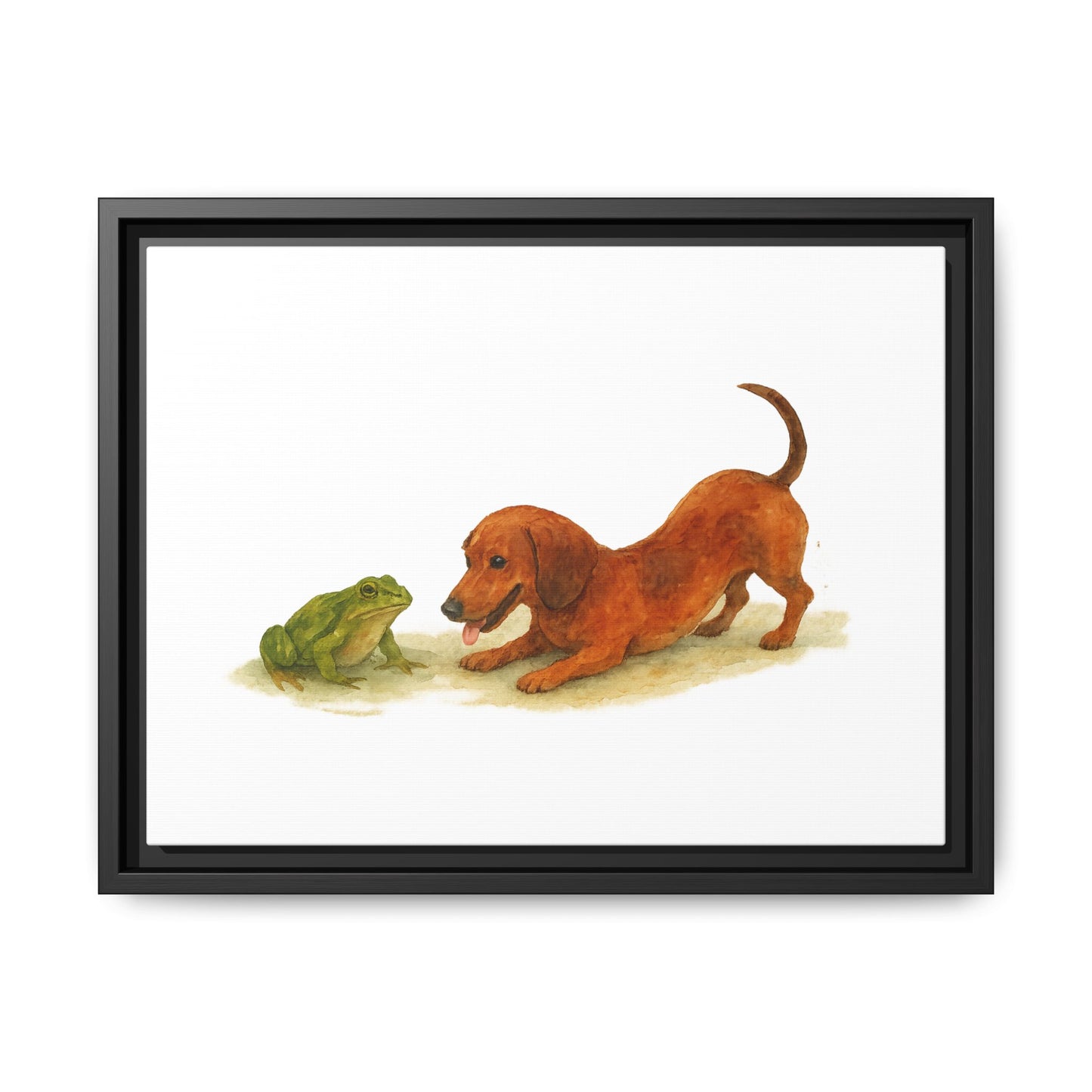 Framed Dog & Frog Art Print, Cute Wall Decor, Pet Lover's Gift, Animal Themed Home Art, Children's Room Decoration, Unique Gift Idea