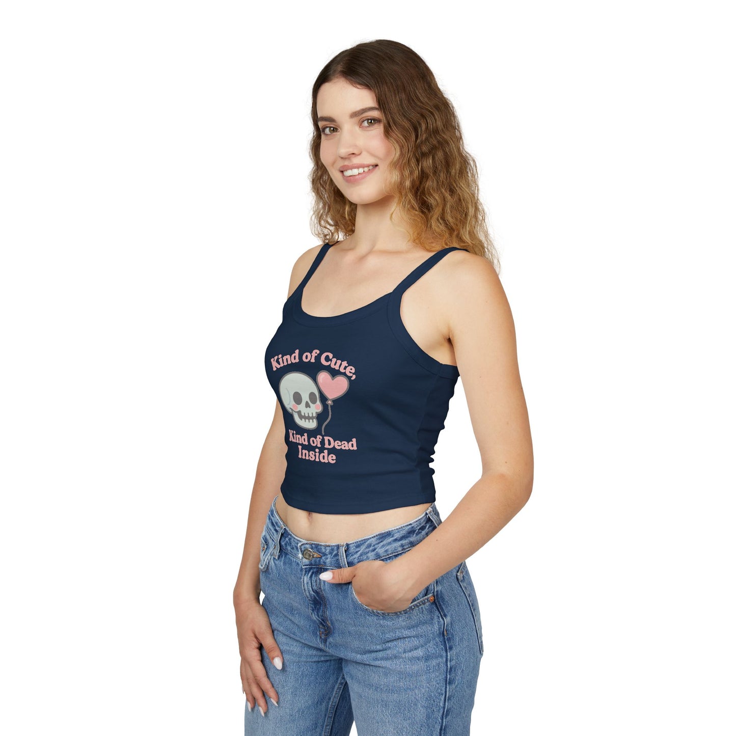 "Kinda Cute, Kinda Dead Inside" Skull/Heart Graphic Women's Spaghetti Strap Tank