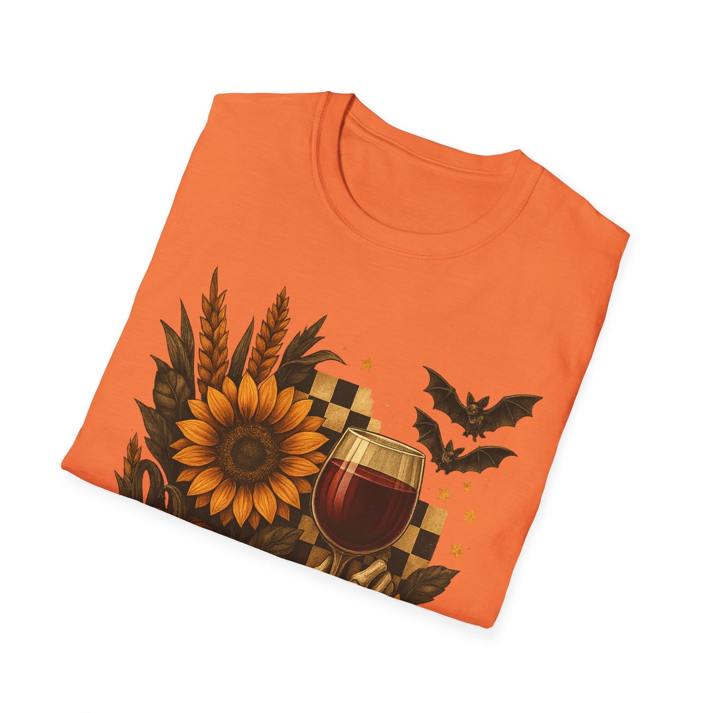 Halloween, Autumn Floral Skeleton Hand with Wine Glass Tee-Shirt