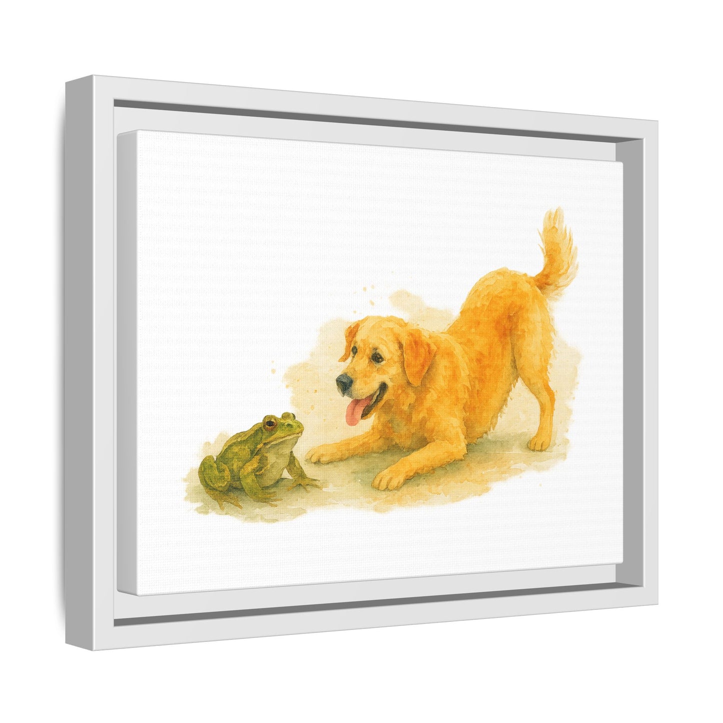 Framed Artwork, Whimsical Dog and Frog Canvas, Cute Pet Decor, Gift for Animal Lovers, Dog Lover Art, Home Wall Decor, Playful Wall Art
