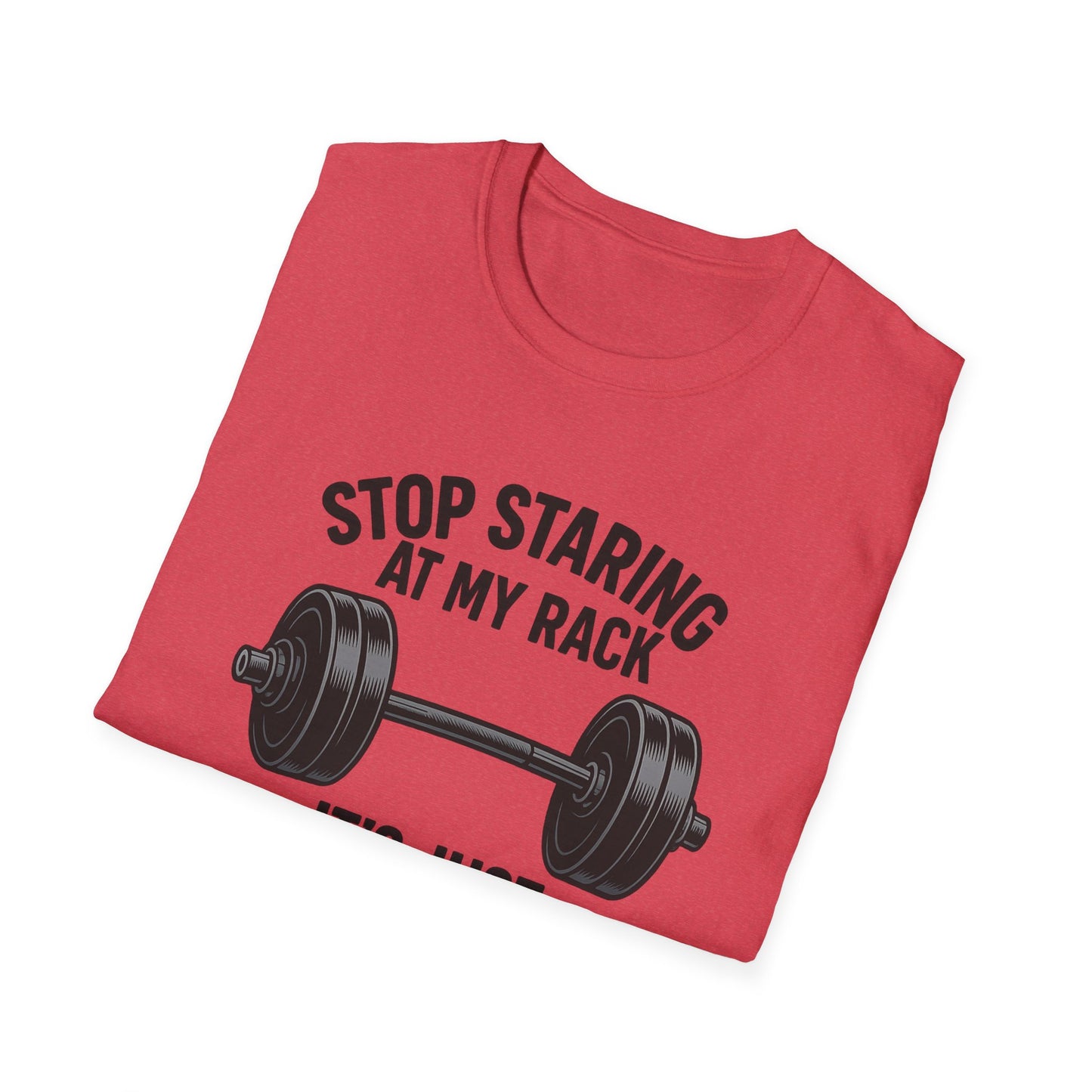 Grit Forge Athletics - "Stop Staring at My Rack" Women's Softstyle Tee-Shirt for Gym Lovers