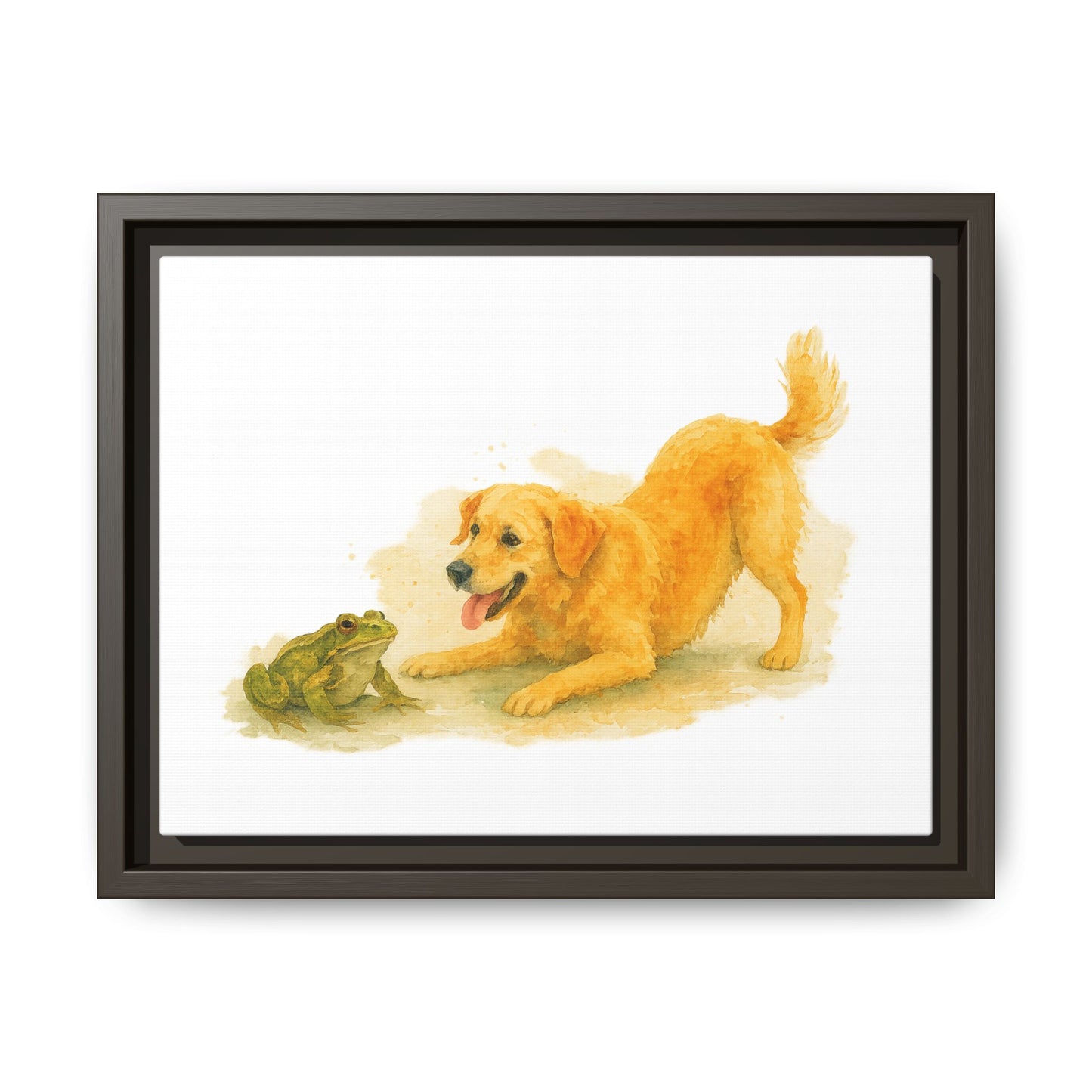 Framed Artwork, Whimsical Dog and Frog Canvas, Cute Pet Decor, Gift for Animal Lovers, Dog Lover Art, Home Wall Decor, Playful Wall Art