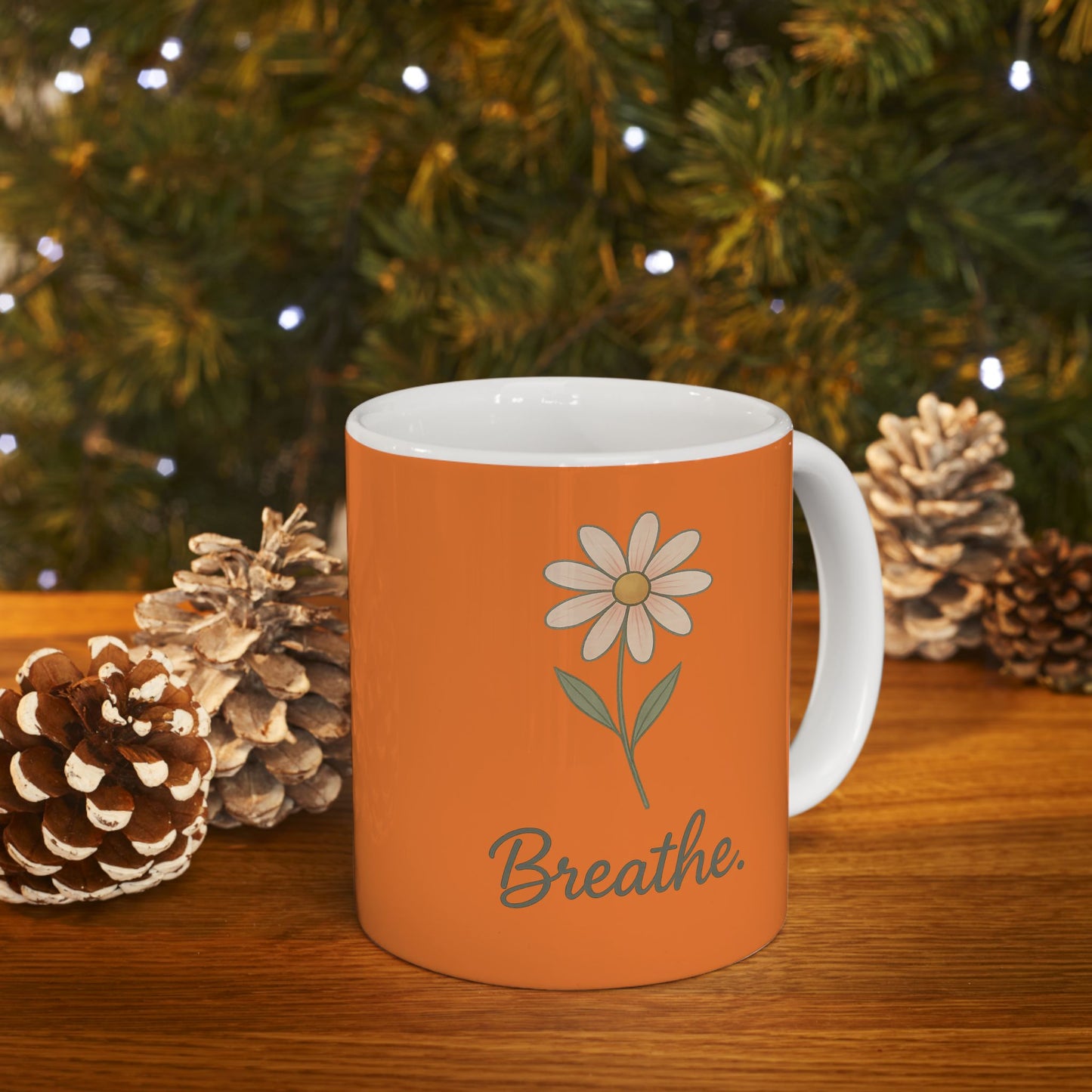 Vibrant Ceramic Mug with Inspirational Quote, Breathe Coffee Cup, Gift for Tea Lovers, Motivational Drinkware, Fall Collection