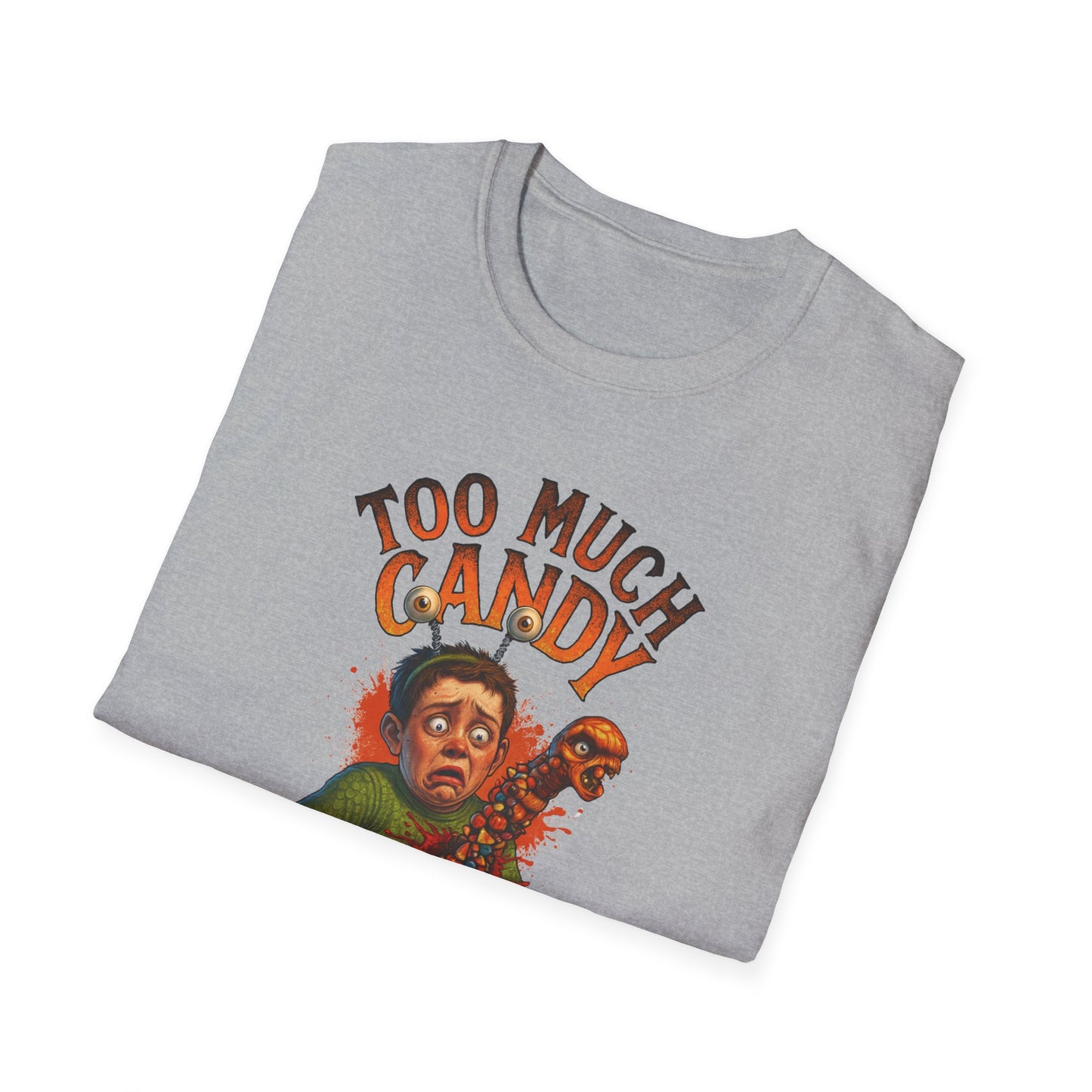 Halloween Alien Chest Buster "Too Much Candy" Graphic Tee Shirt