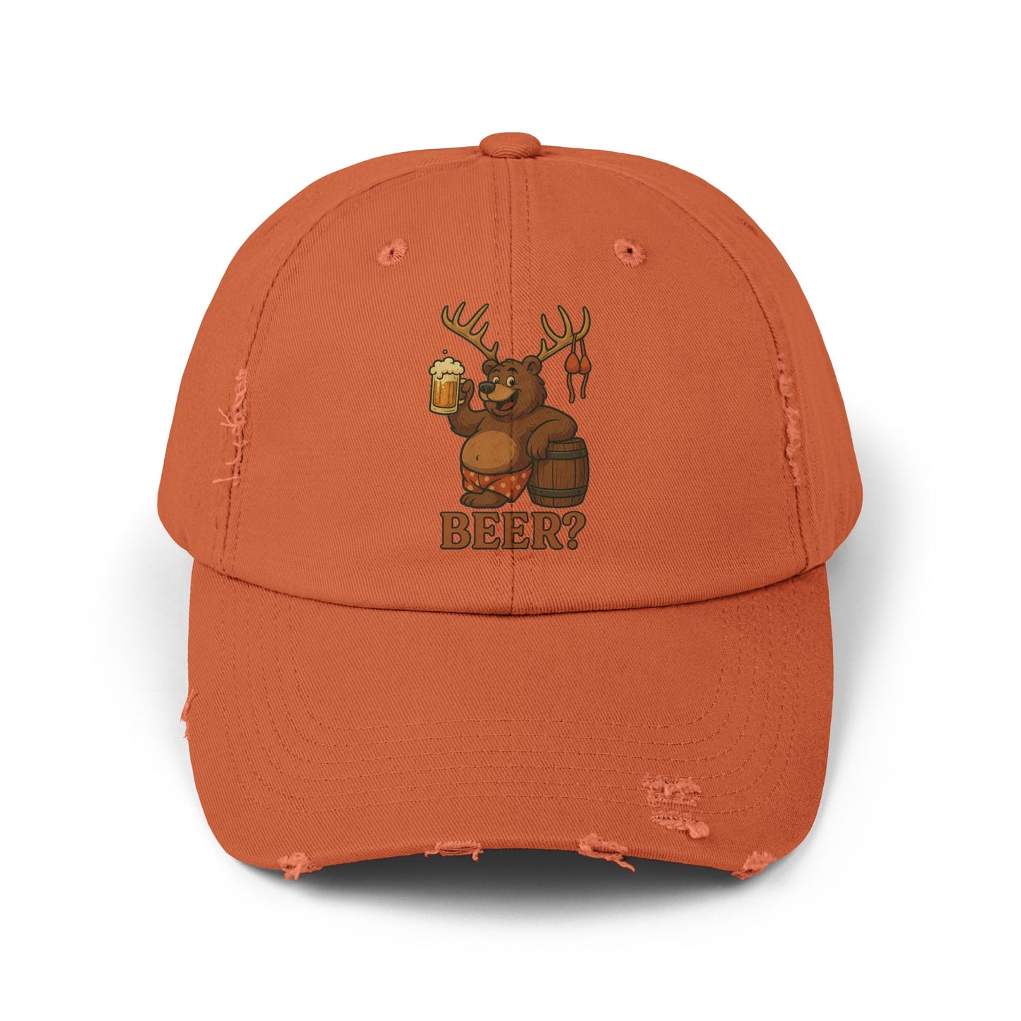 Men's Distressed Beer Cap, Fun Outdoor Hat, Gift for Beer Lovers, Casual Accessory, Unique Party Favor, Bear, Deer, Beer?