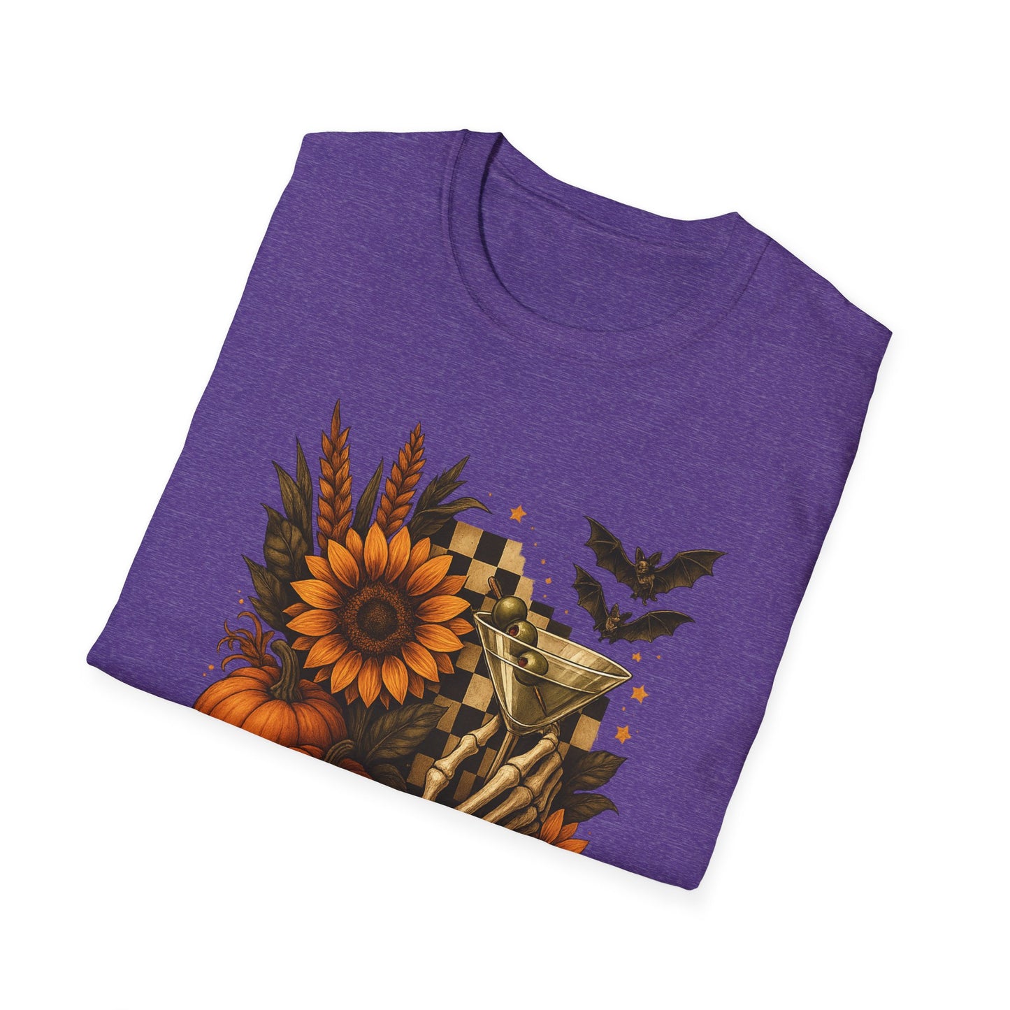 Halloween, Autumn Floral Skeleton Hand with Martini Tee-Shirt