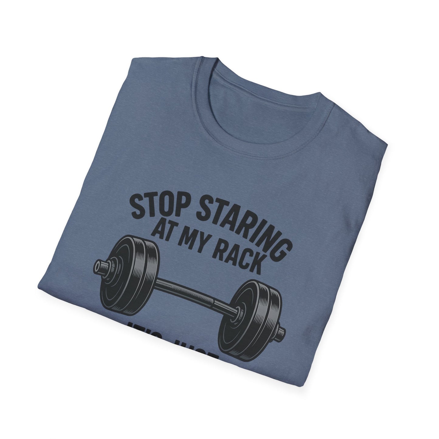 Grit Forge Athletics - "Stop Staring at My Rack" Women's Softstyle Tee-Shirt for Gym Lovers