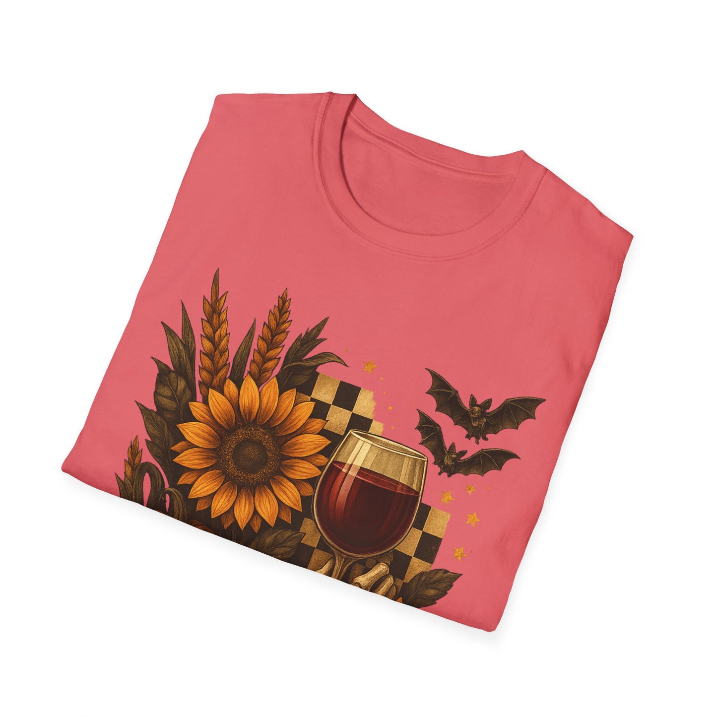 Halloween, Autumn Floral Skeleton Hand with Wine Glass Tee-Shirt