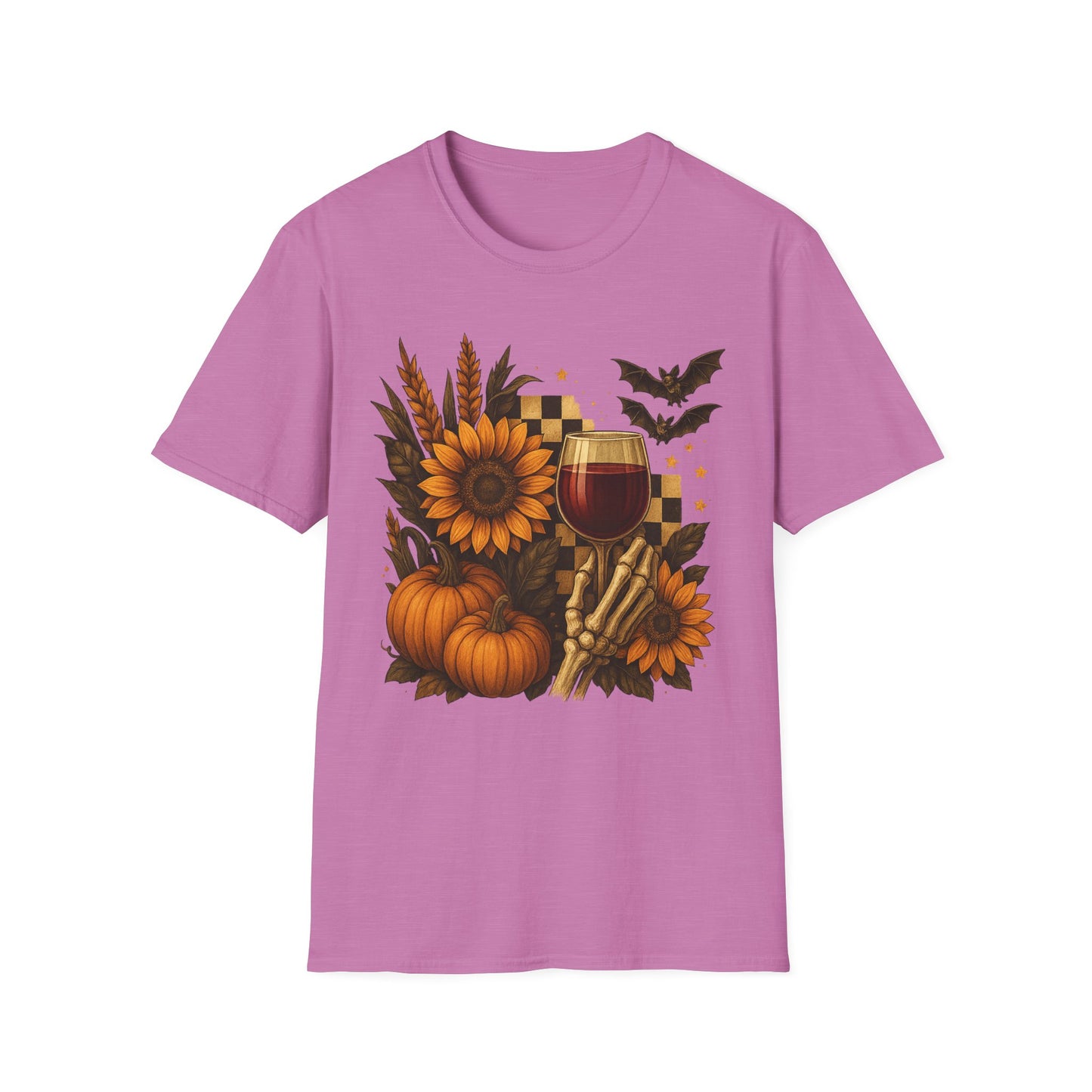 Halloween, Autumn Floral Skeleton Hand with Wine Glass Tee-Shirt