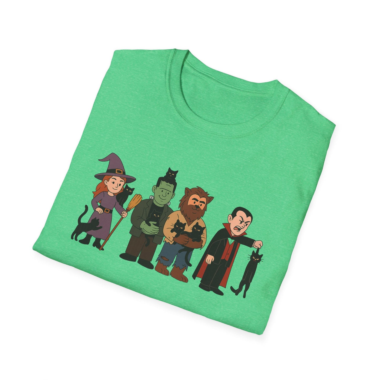 Playful Monsters Holding Cats Halloween Casual Tee-Shirt