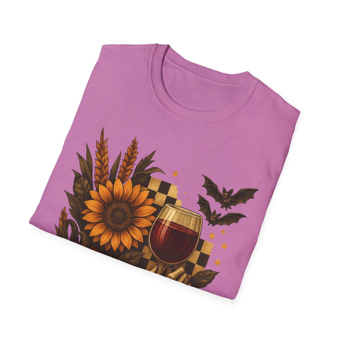 Halloween, Autumn Floral Skeleton Hand with Wine Glass Tee-Shirt