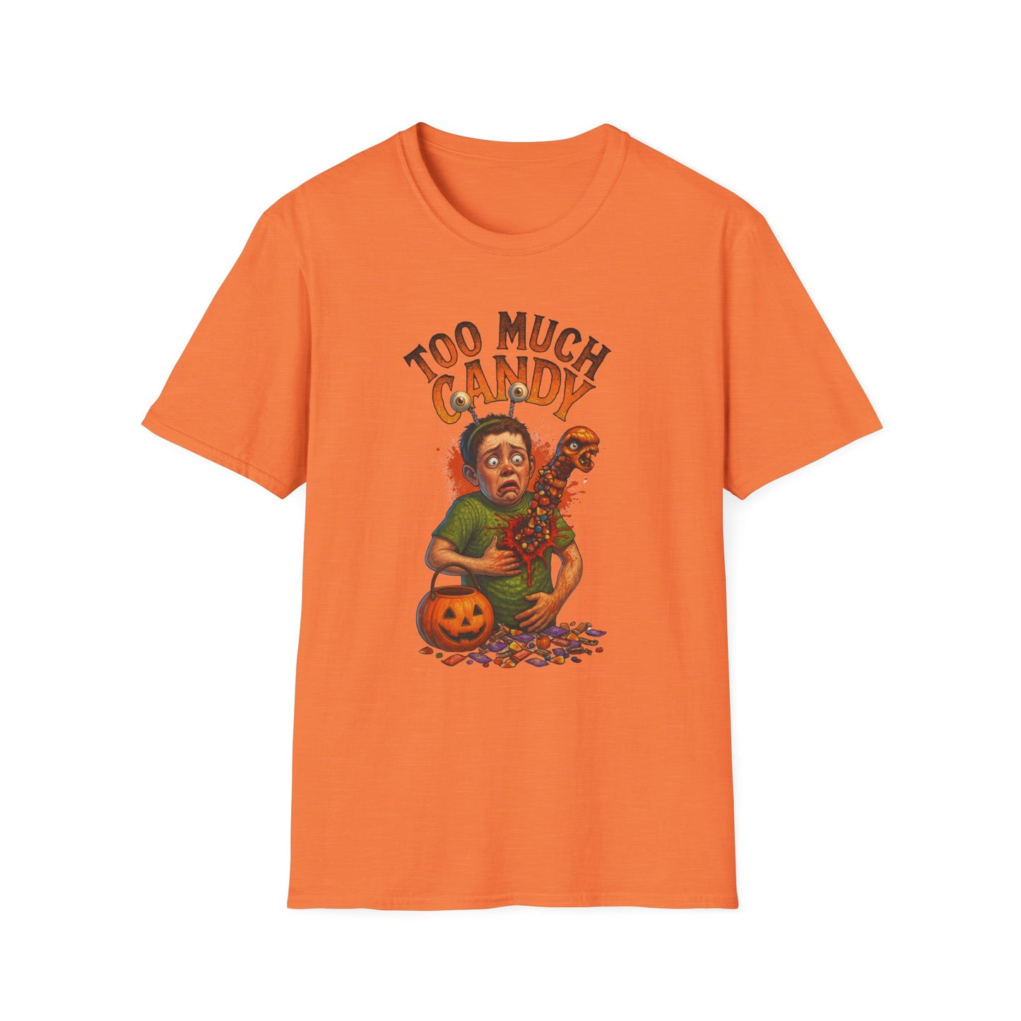 Halloween Alien Chest Buster "Too Much Candy" Graphic Tee Shirt