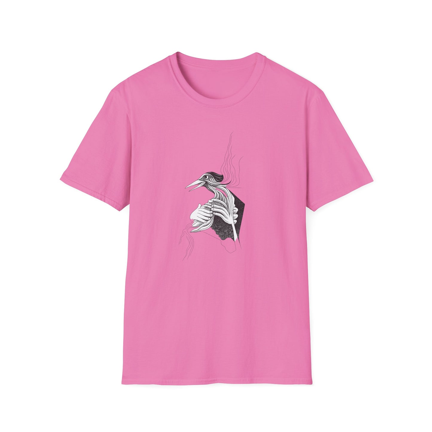 Stylish 1960s Reimagined Pen and Ink Bird Tee-Shirt - "Loki's Featherbed"