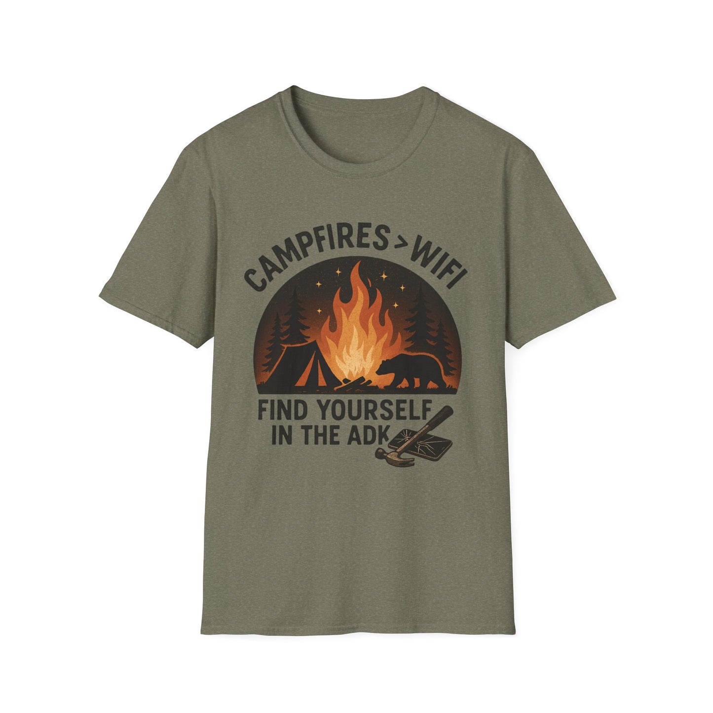 Campfire Over Wifi Vibes Graphic Tee-Shirt