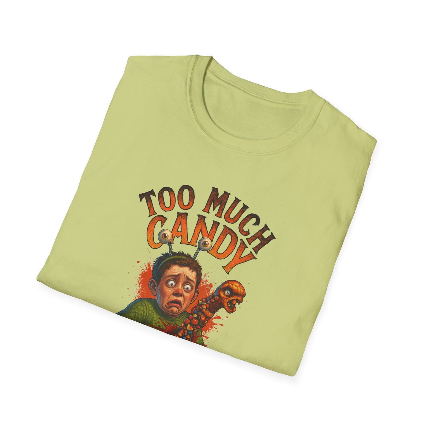 Halloween Alien Chest Buster "Too Much Candy" Graphic Tee Shirt