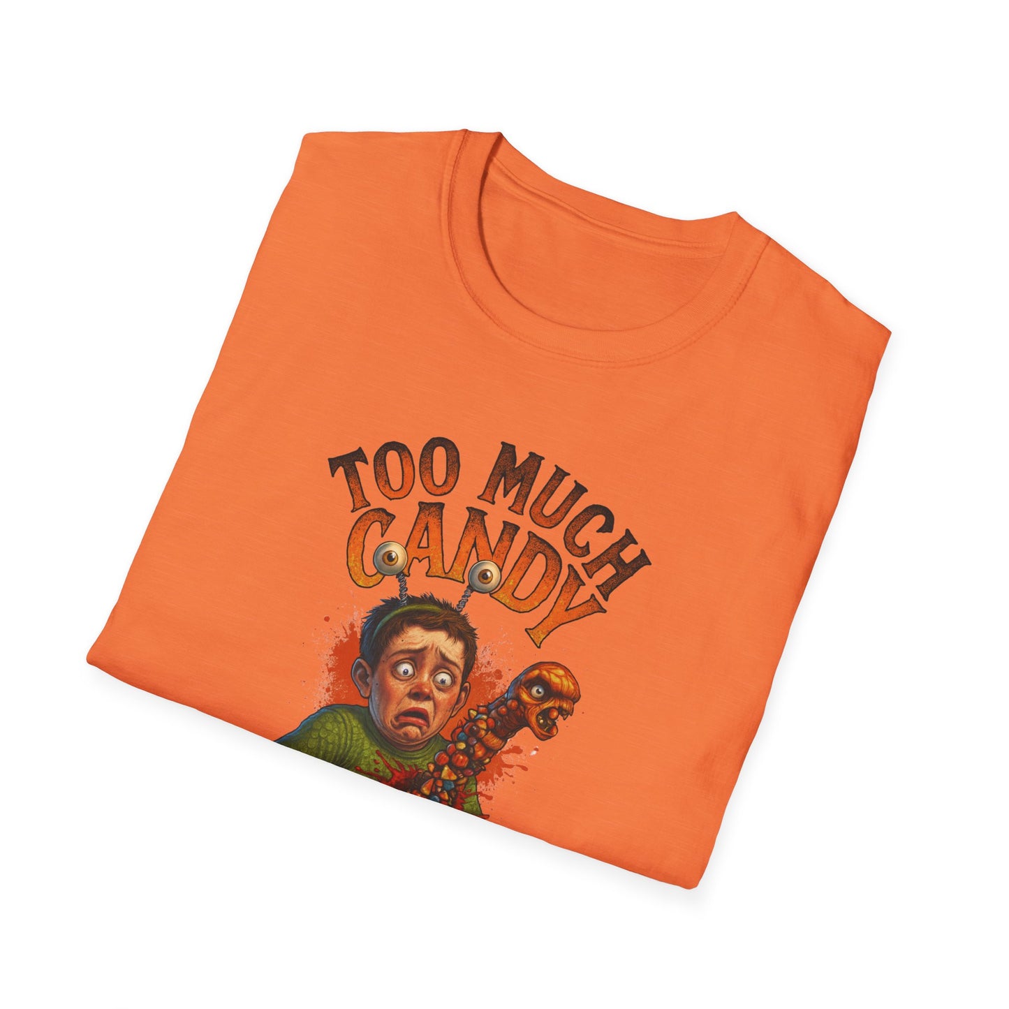 Halloween Alien Chest Buster "Too Much Candy" Graphic Tee Shirt
