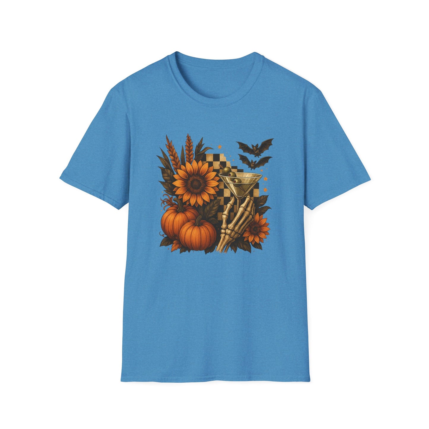 Halloween, Autumn Floral Skeleton Hand with Martini Tee-Shirt
