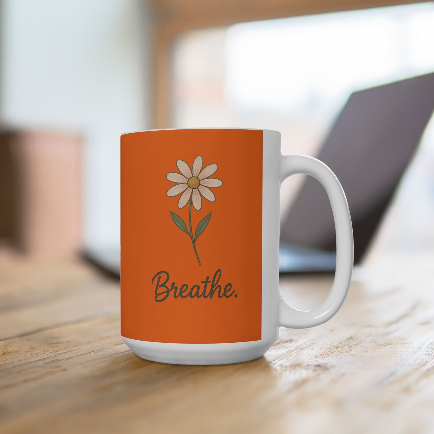 Vibrant Ceramic Mug with Inspirational Quote, Breathe Coffee Cup, Gift for Tea Lovers, Motivational Drinkware, Fall Collection