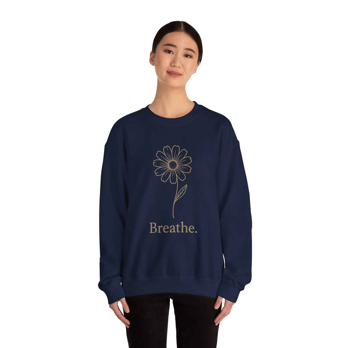 Breathe Floral Relaxed Fit Inspirational Crewneck Sweatshirt