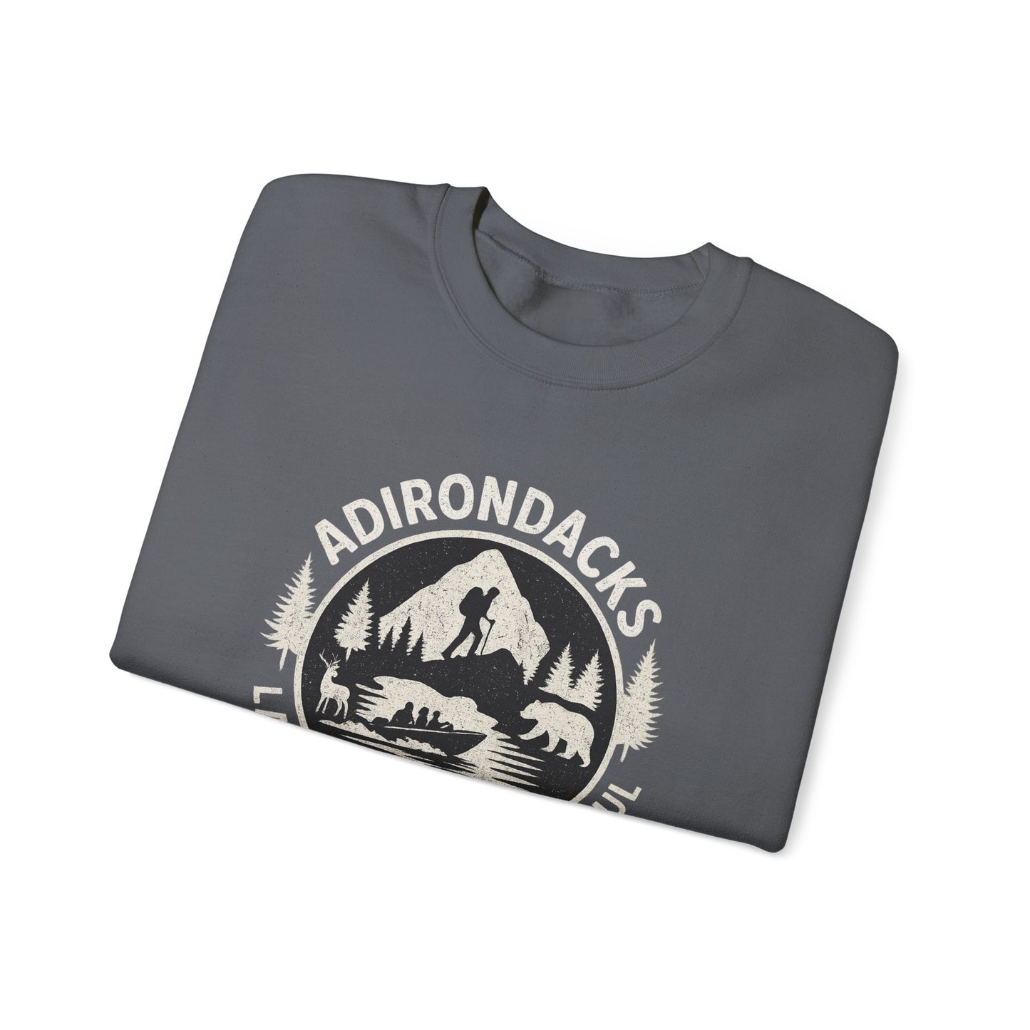Cozy Adirondack Lake Life Crewneck Sweatshirt - "Lake Life, Mountain Soul"
