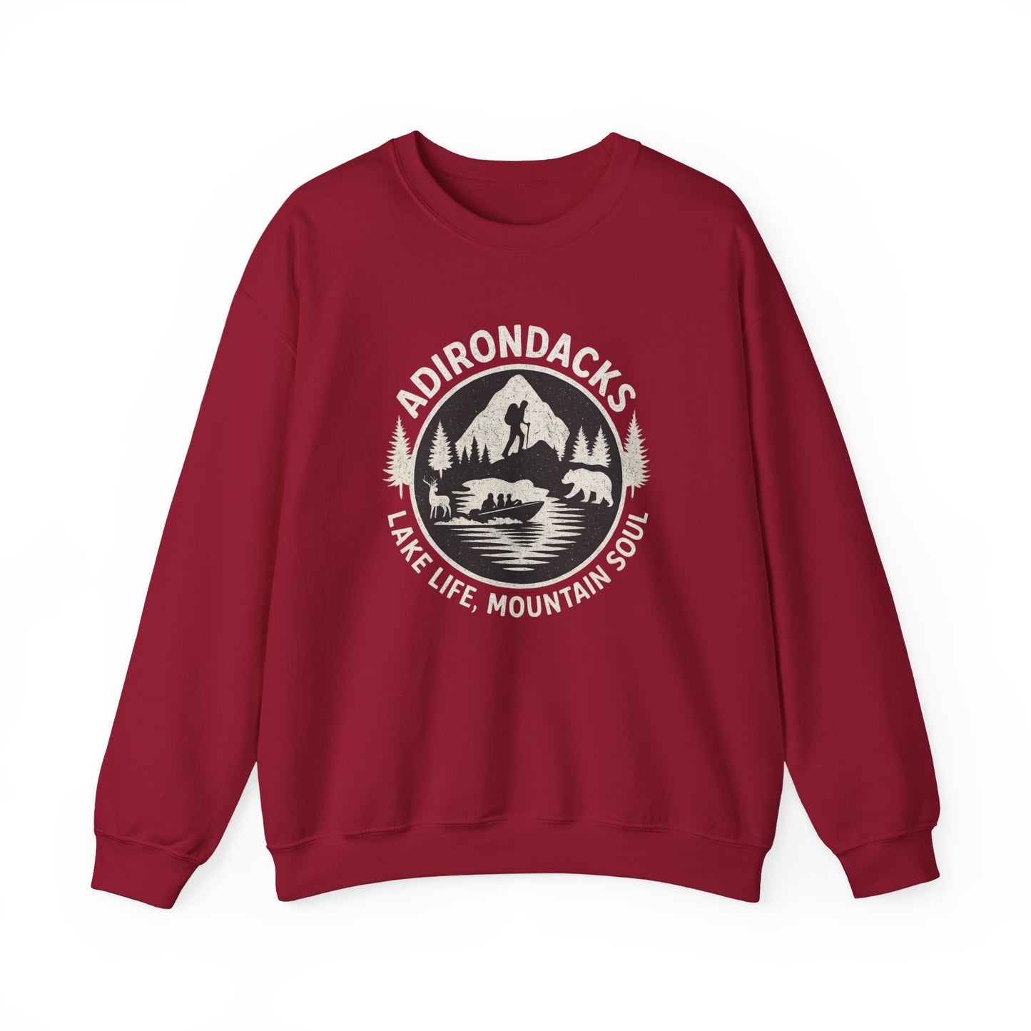 Cozy Adirondack Lake Life Crewneck Sweatshirt - "Lake Life, Mountain Soul"