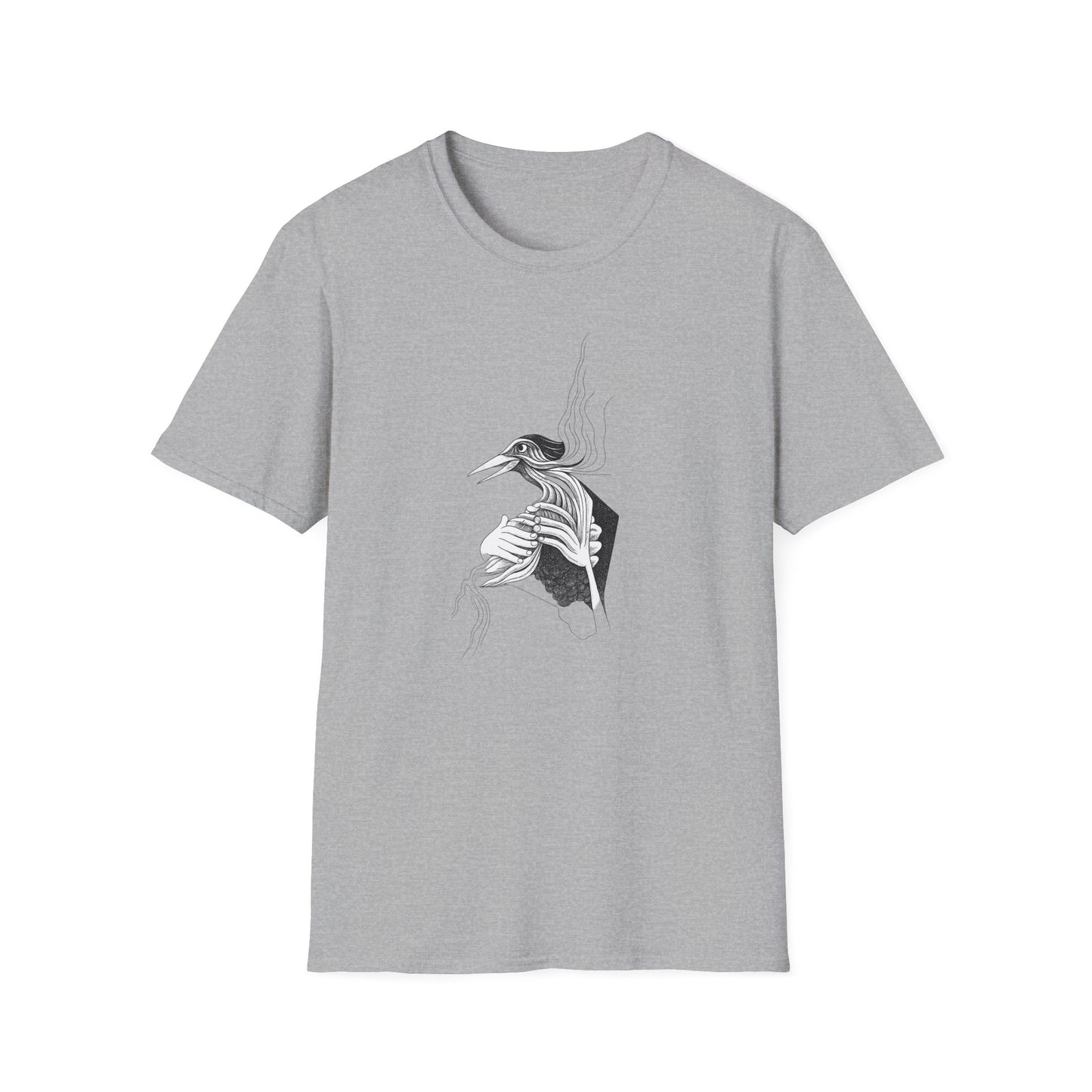 Stylish 1960s Reimagined Pen and Ink Bird Tee-Shirt - "Loki's Featherbed"