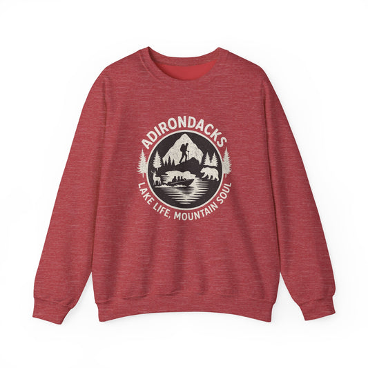 Cozy Adirondack Lake Life Crewneck Sweatshirt - "Lake Life, Mountain Soul"