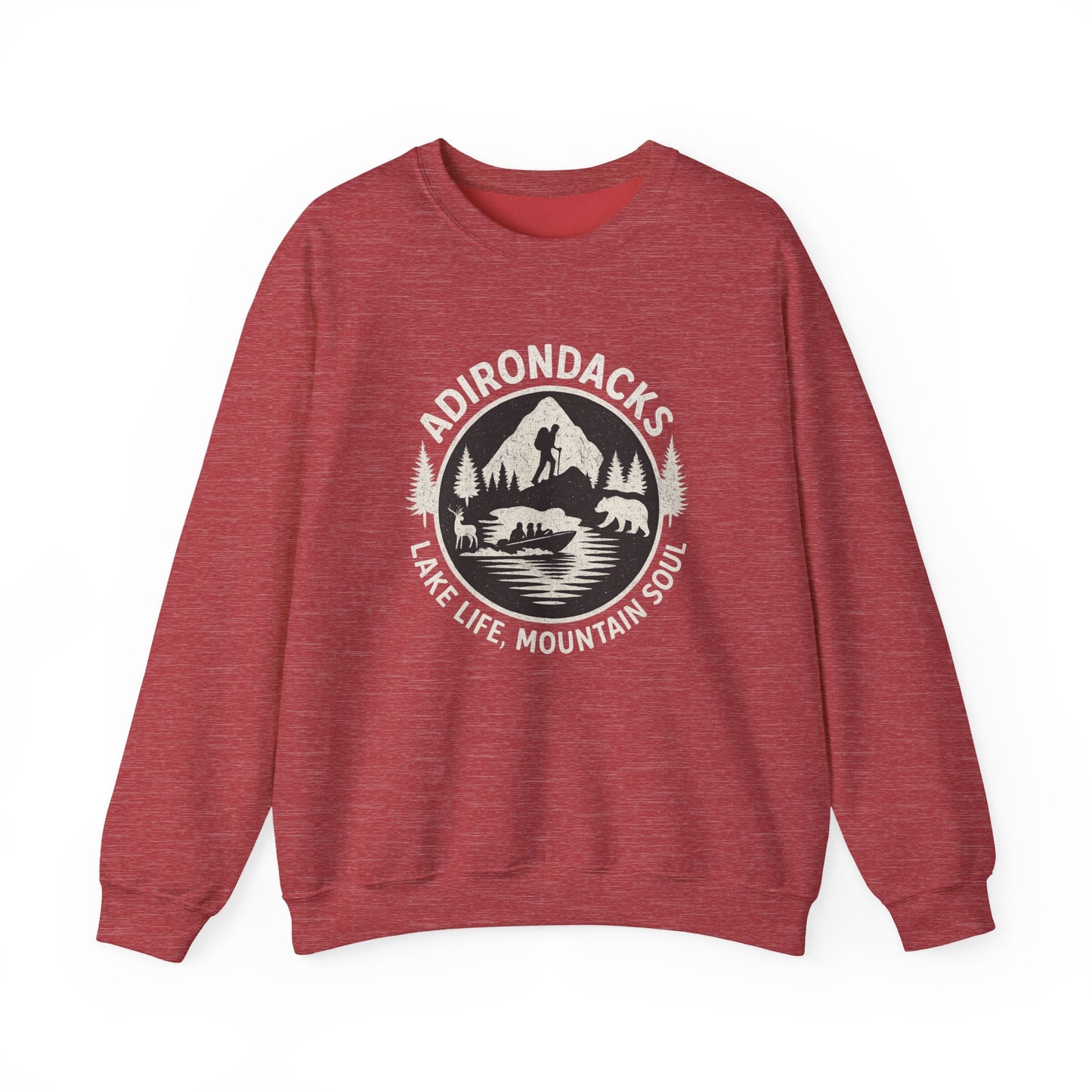Cozy Adirondack Lake Life Crewneck Sweatshirt - "Lake Life, Mountain Soul"