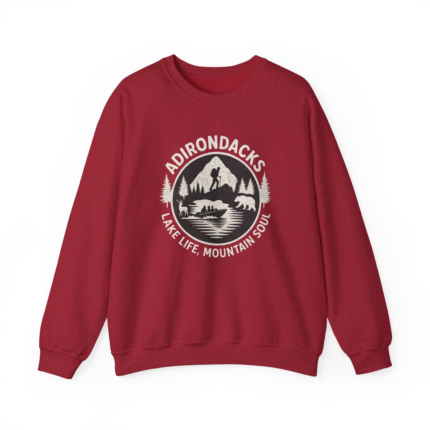 Cozy Adirondack Lake Life Crewneck Sweatshirt - "Lake Life, Mountain Soul"