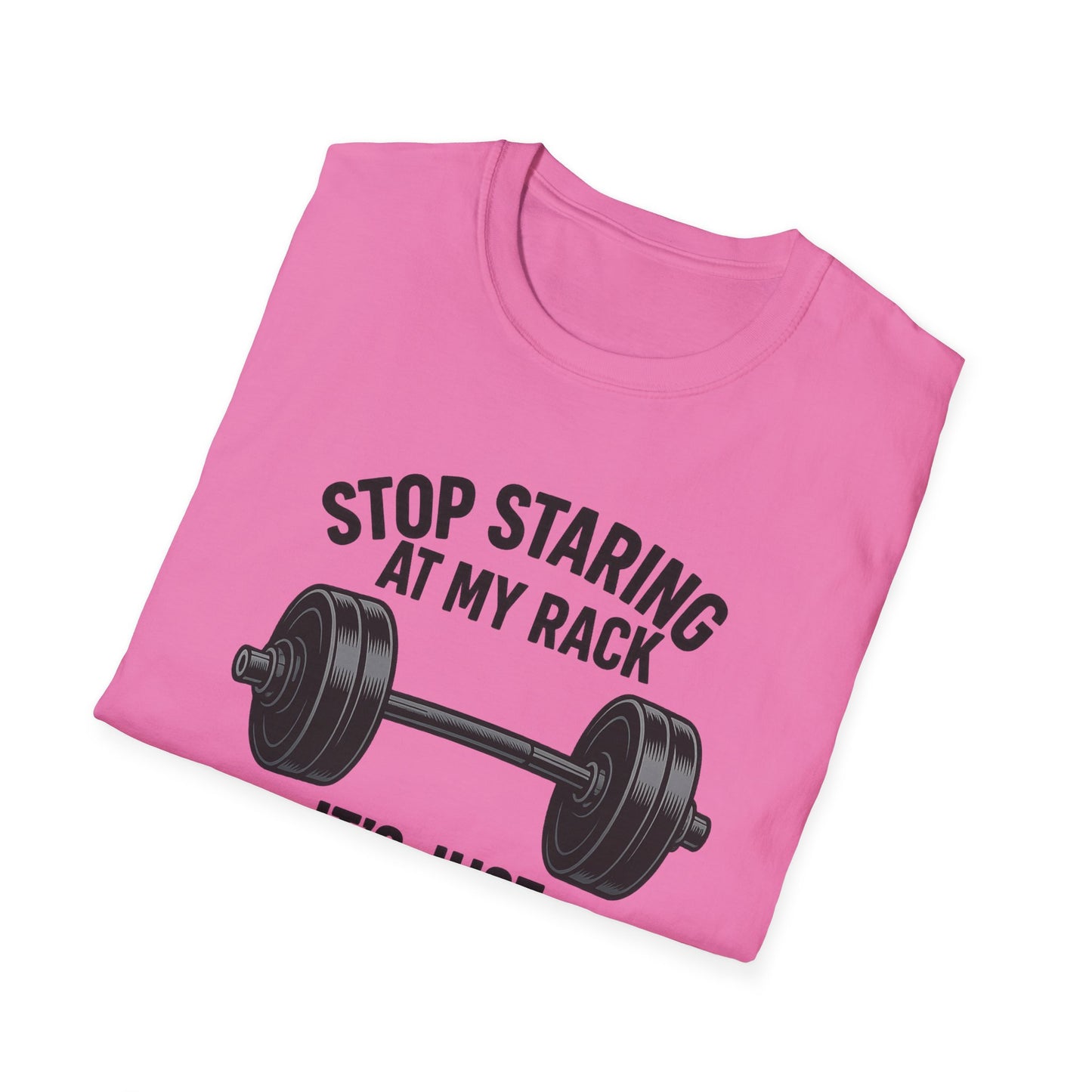 Grit Forge Athletics - "Stop Staring at My Rack" Women's Softstyle Tee-Shirt for Gym Lovers