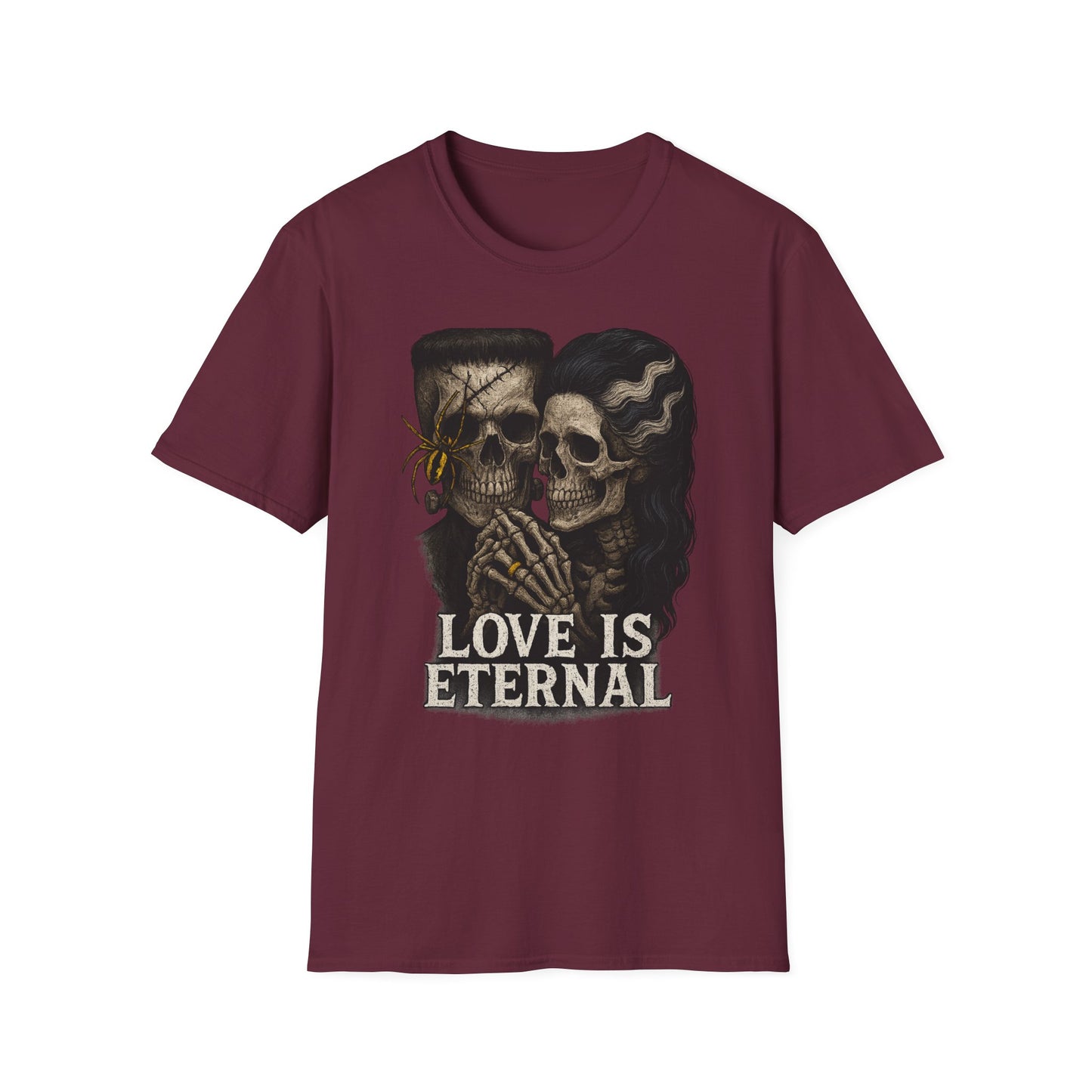 Romantic Halloween Frankenstein Skull Loving Graphic Tee-Shirt
