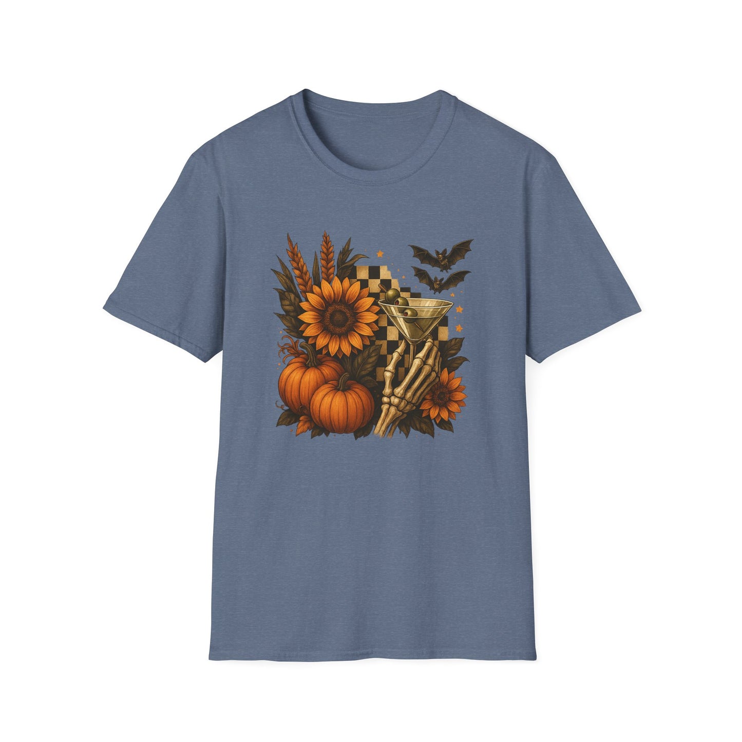 Halloween, Autumn Floral Skeleton Hand with Martini Tee-Shirt