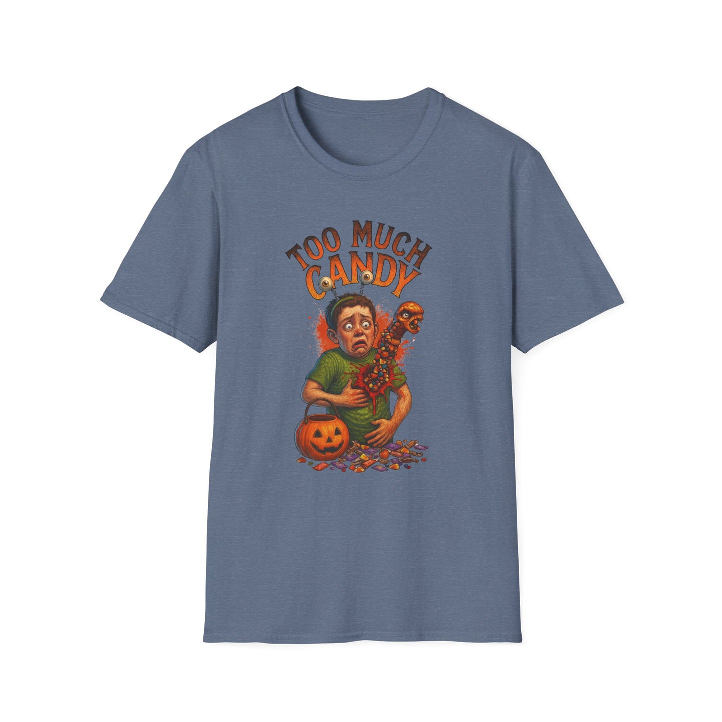 Halloween Alien Chest Buster "Too Much Candy" Graphic Tee Shirt