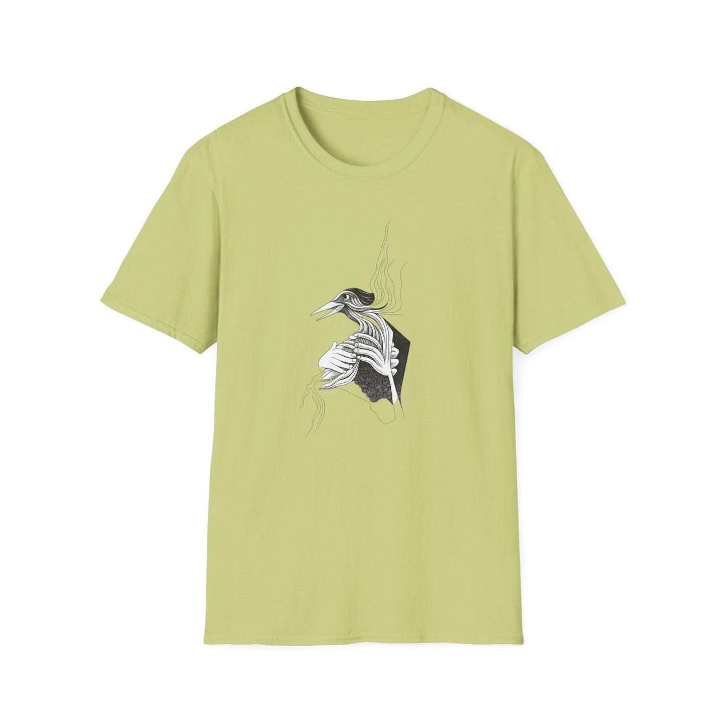 Stylish 1960s Reimagined Pen and Ink Bird Tee-Shirt - "Loki's Featherbed"