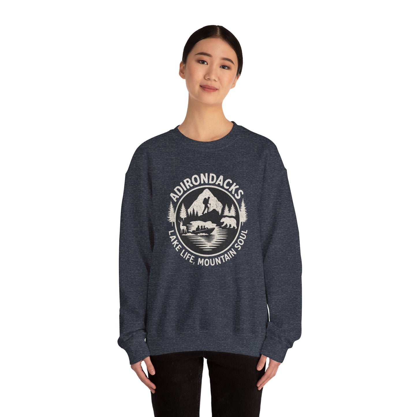 Cozy Adirondack Lake Life Crewneck Sweatshirt - "Lake Life, Mountain Soul"