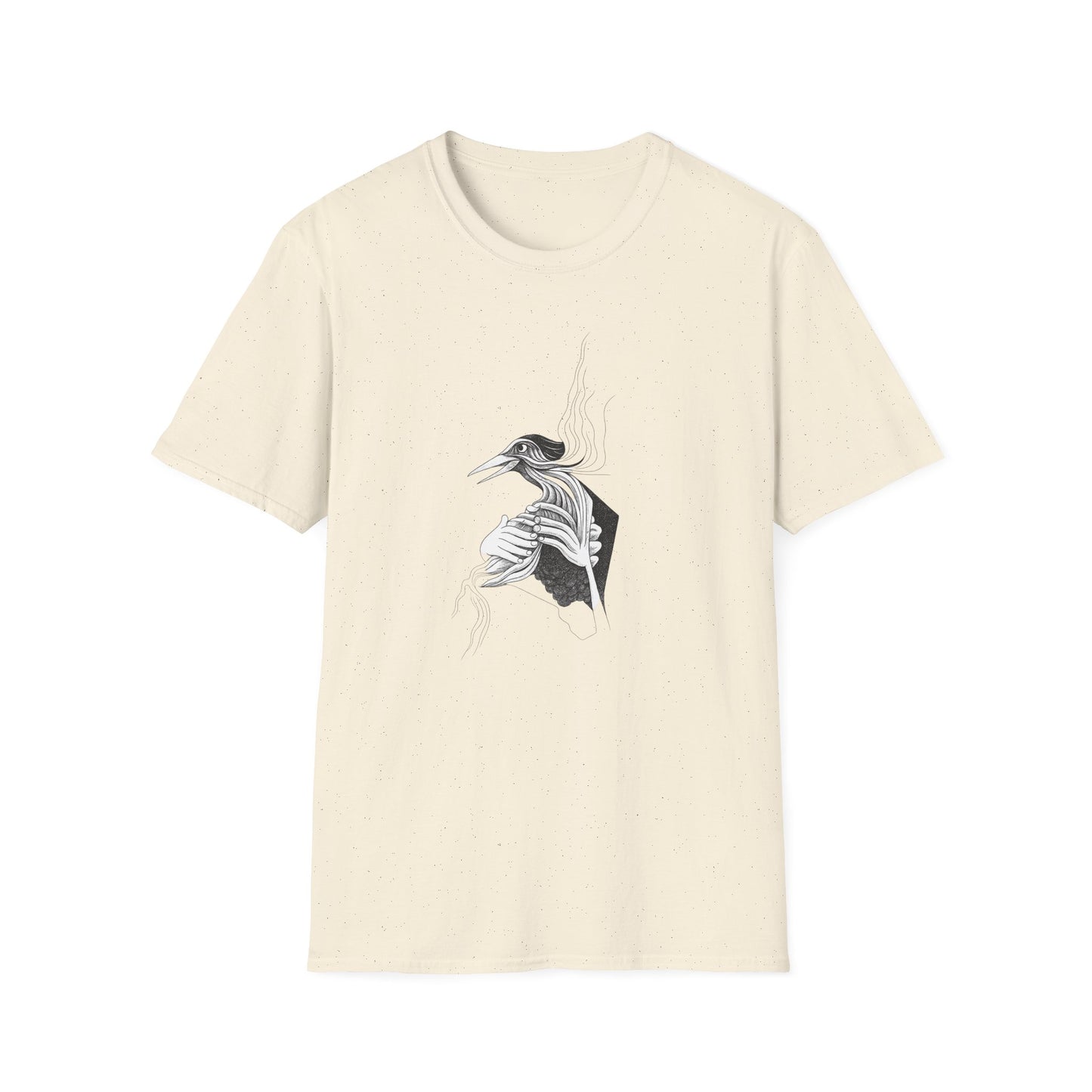 Stylish 1960s Reimagined Pen and Ink Bird Tee-Shirt - "Loki's Featherbed"