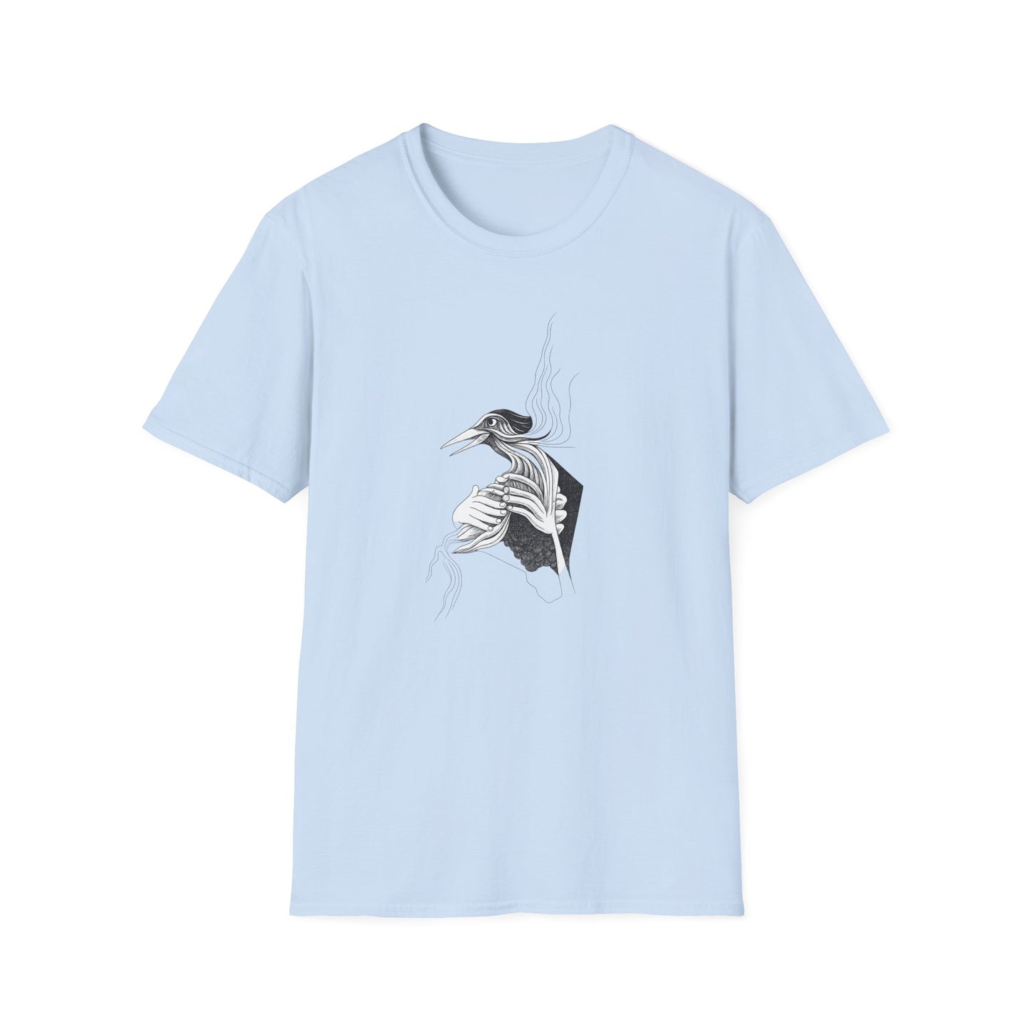 Stylish 1960s Reimagined Pen and Ink Bird Tee-Shirt - "Loki's Featherbed"