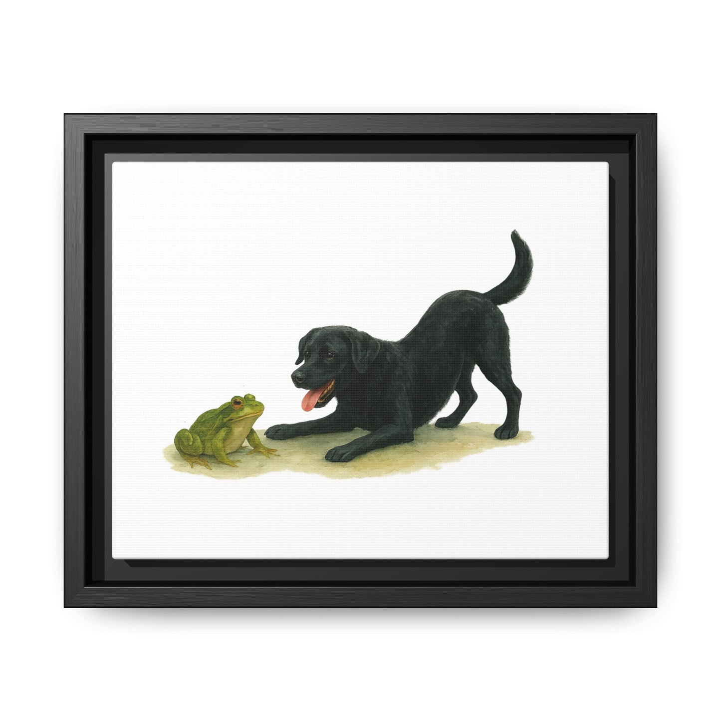Dog and Frog Canvas Art Print, Playful Dog Wall Decor, Black Lab, Animal Lover Gift, Home Decor, Pet Themed Art