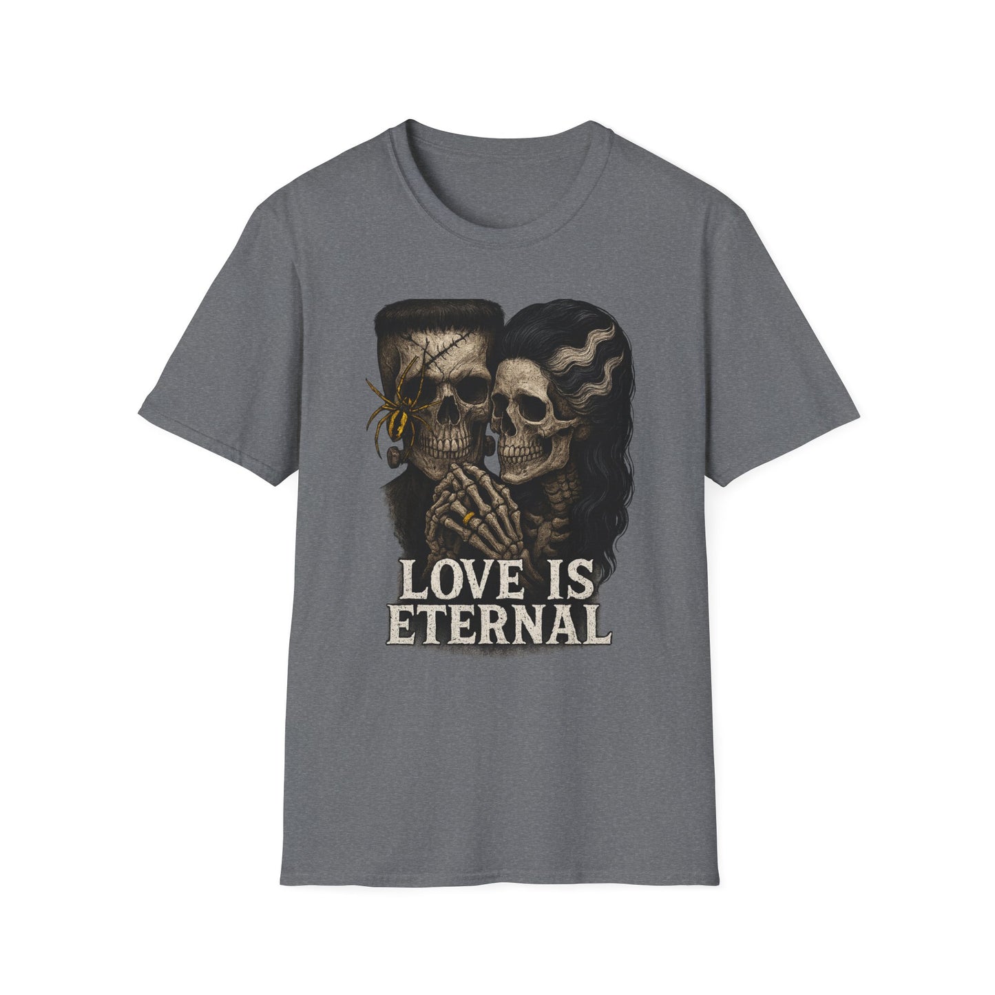 Romantic Halloween Frankenstein Skull Loving Graphic Tee-Shirt