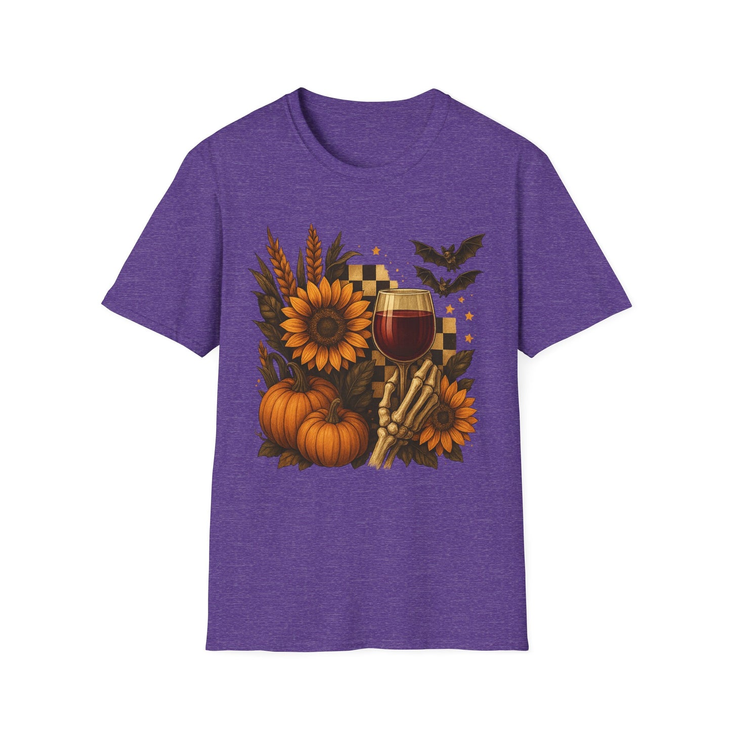 Halloween, Autumn Floral Skeleton Hand with Wine Glass Tee-Shirt