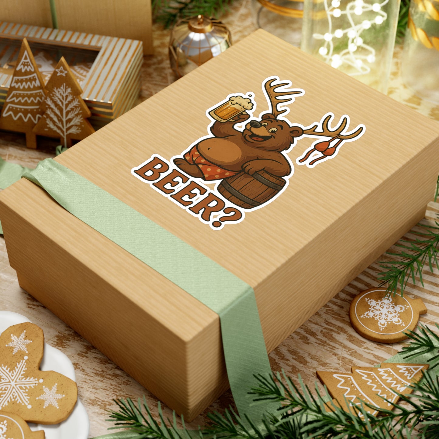 Beer Bear Vinyl Stickers, Fun Laptop Decals, Rustic Home Decor, Unique Party Favors, Hilarious Gift Ideas, Outdoor Adventure Essentials, Bear, Deer, Beer?