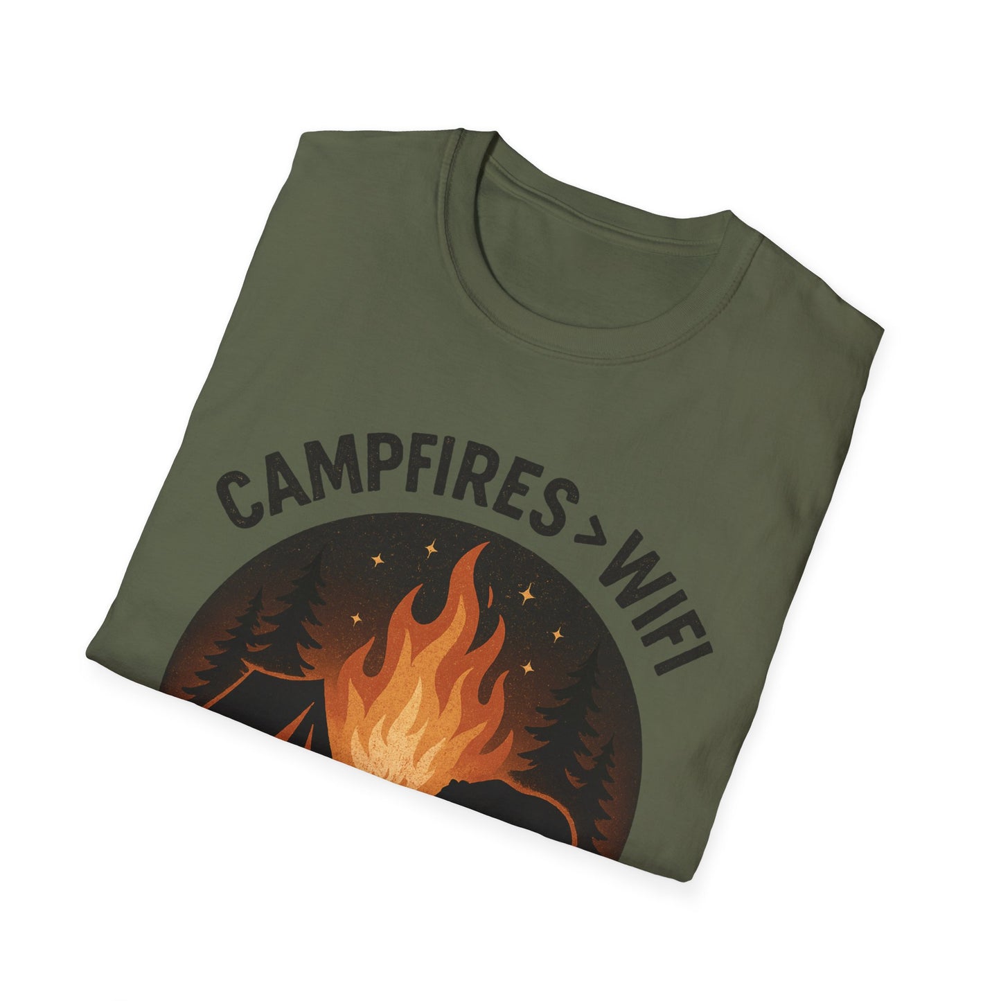 Campfire Over Wifi Vibes Graphic Tee-Shirt