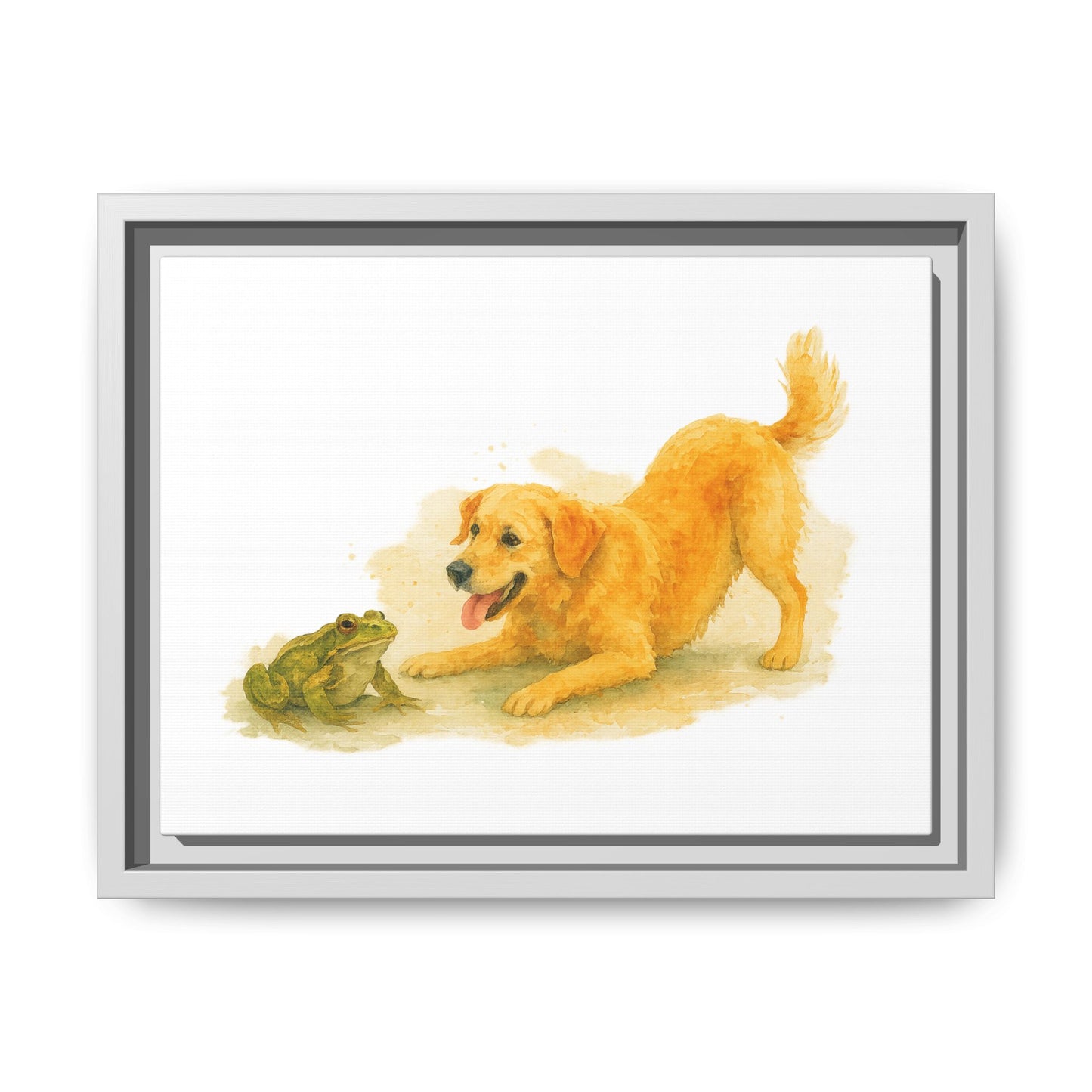 Framed Artwork, Whimsical Dog and Frog Canvas, Cute Pet Decor, Gift for Animal Lovers, Dog Lover Art, Home Wall Decor, Playful Wall Art