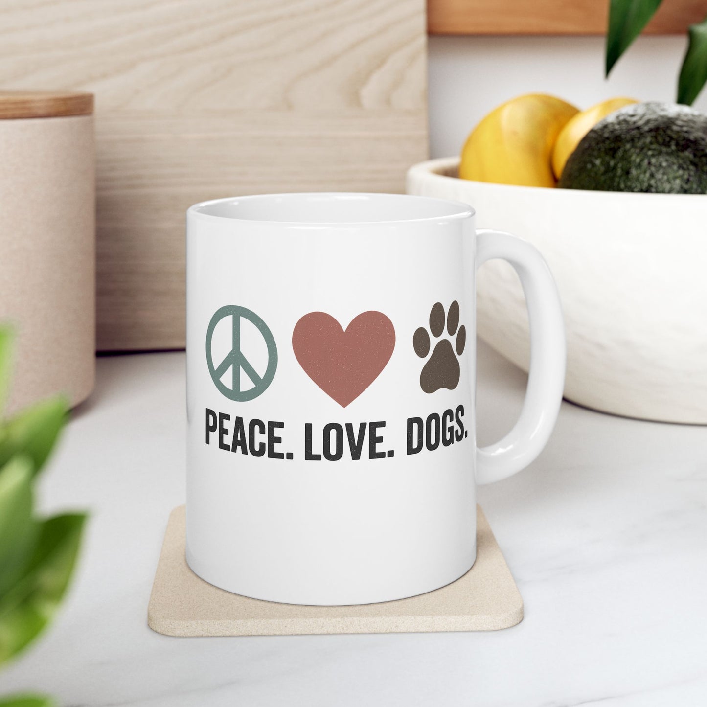 Peace, Love, Dogs Ceramic Mug – Perfect Gift for Dog Lovers, Animal Lovers, Pet Owners, Coffee Enthusiasts, Cozy Mornings