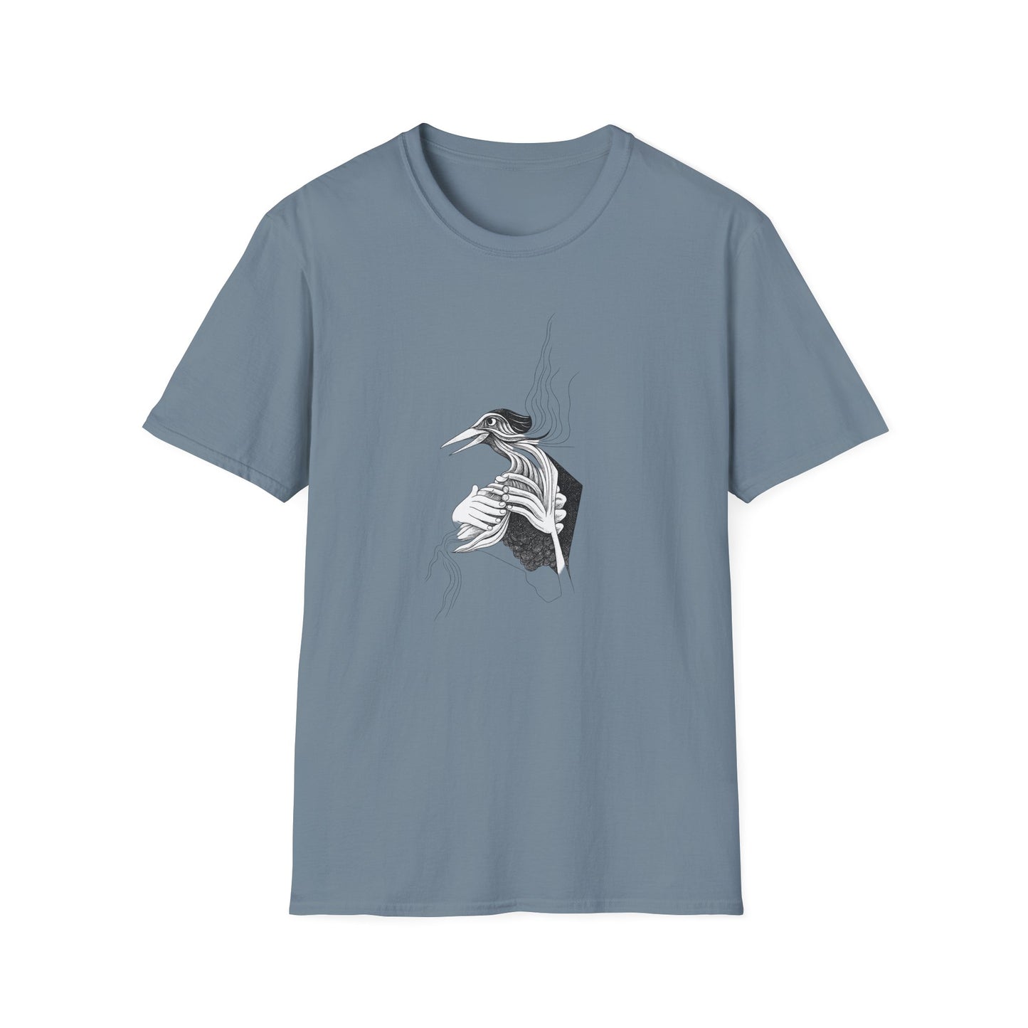 Stylish 1960s Reimagined Pen and Ink Bird Tee-Shirt - "Loki's Featherbed"