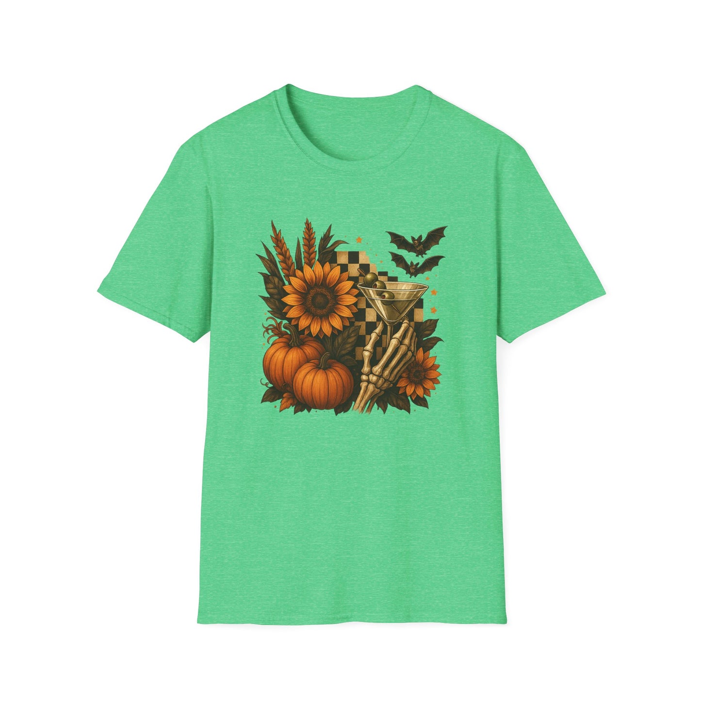 Halloween, Autumn Floral Skeleton Hand with Martini Tee-Shirt