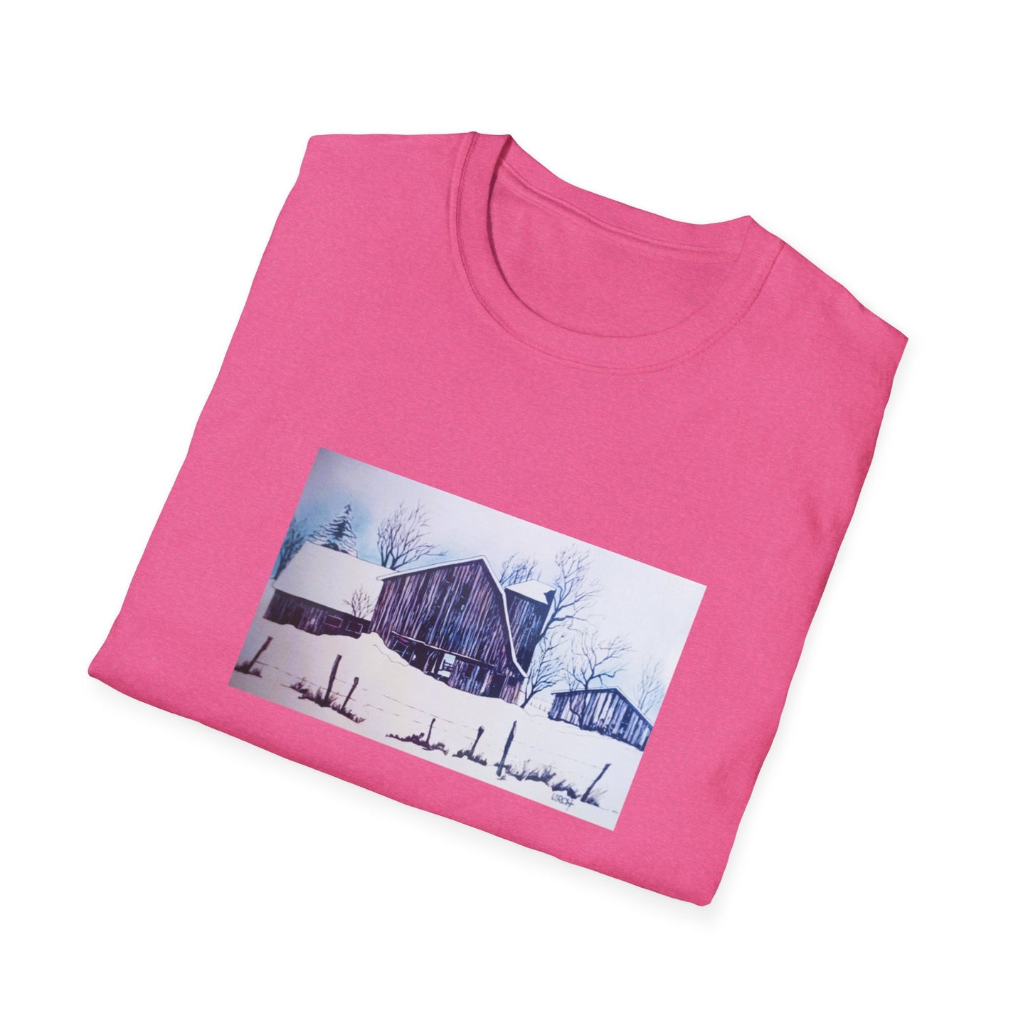 Authentic 1960s-Era Winter Barn Scene Graphic Tee-Shirt - "Tattered Winterscape"