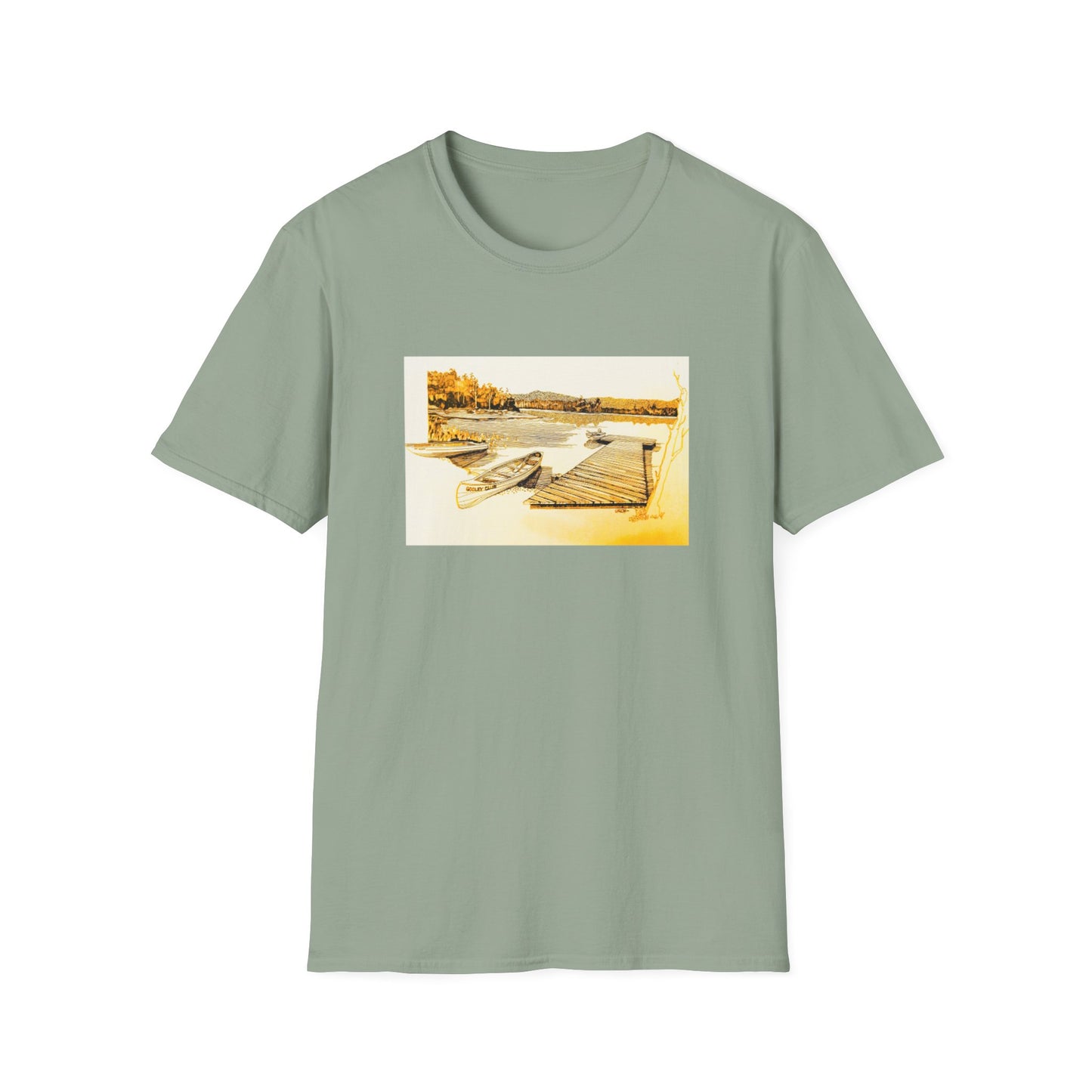 Vintage 1960s Art Tee Shirt - "Adirondack Wooded Fishing Club"