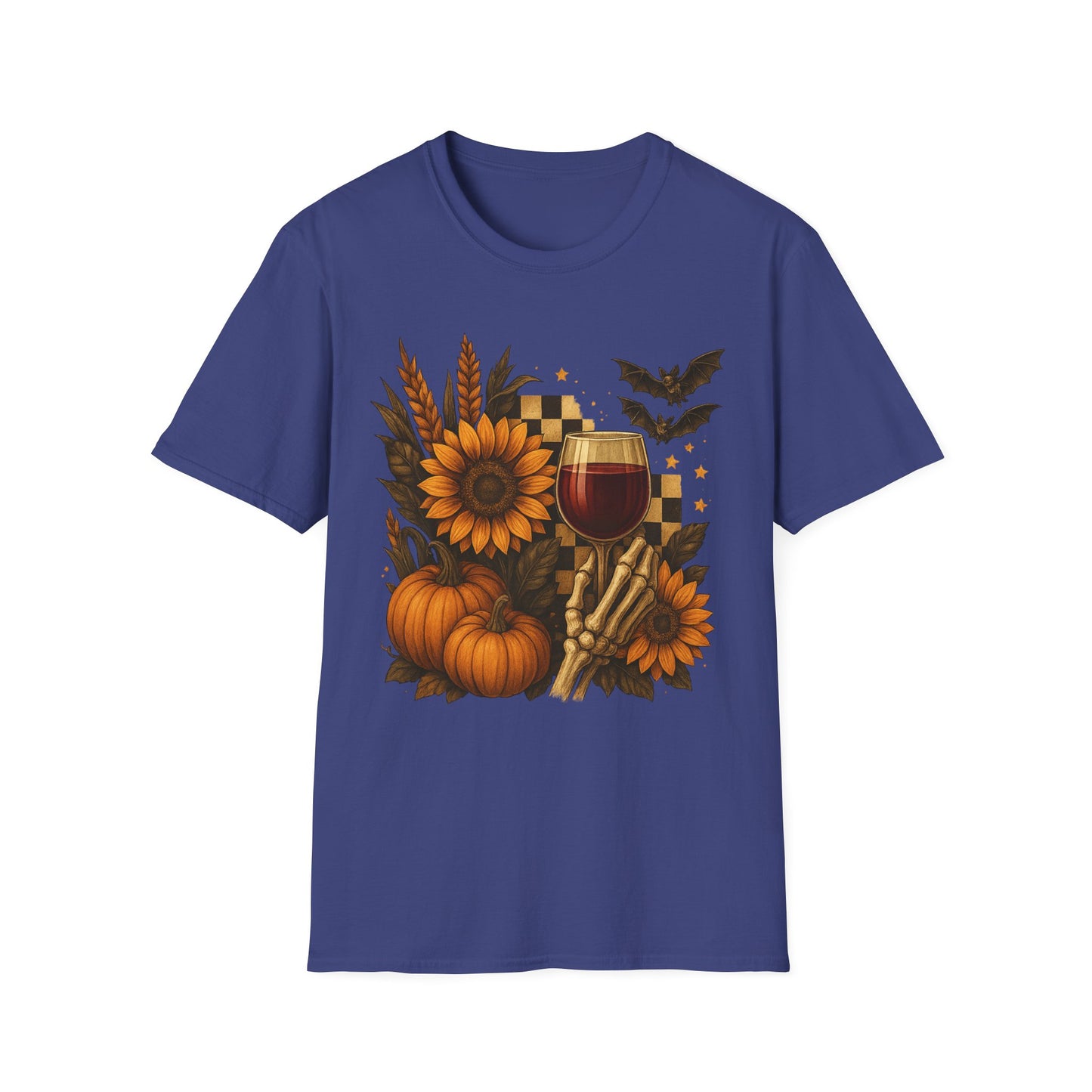 Halloween, Autumn Floral Skeleton Hand with Wine Glass Tee-Shirt