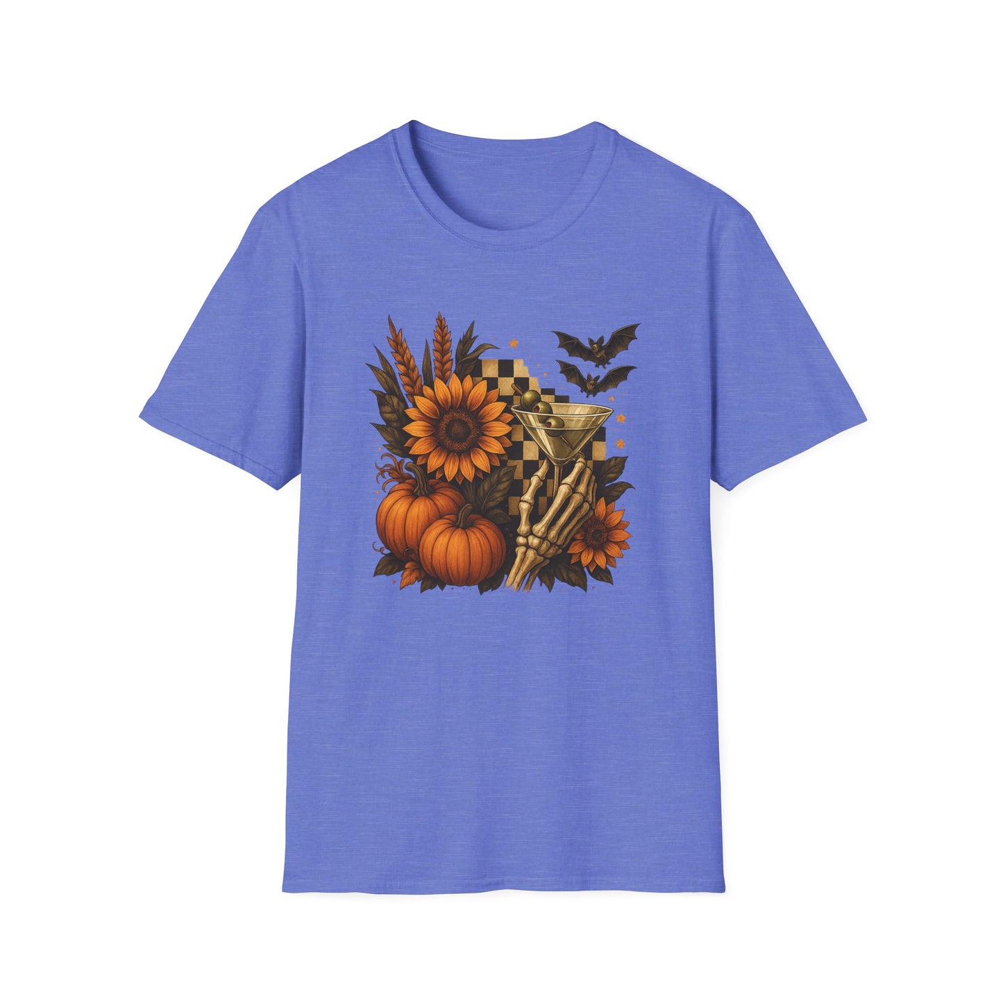 Halloween, Autumn Floral Skeleton Hand with Martini Tee-Shirt